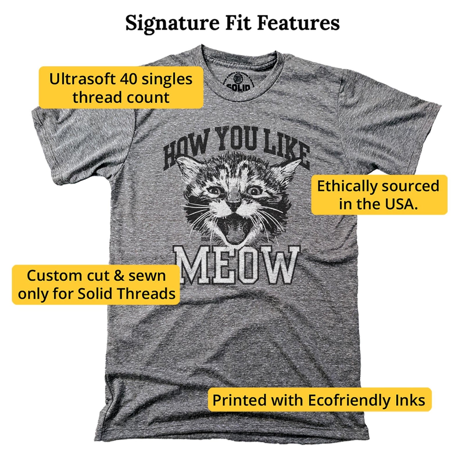 How You Like Meow Vintage Signature T-shirt in Triblend Grey - Fit Attributes
