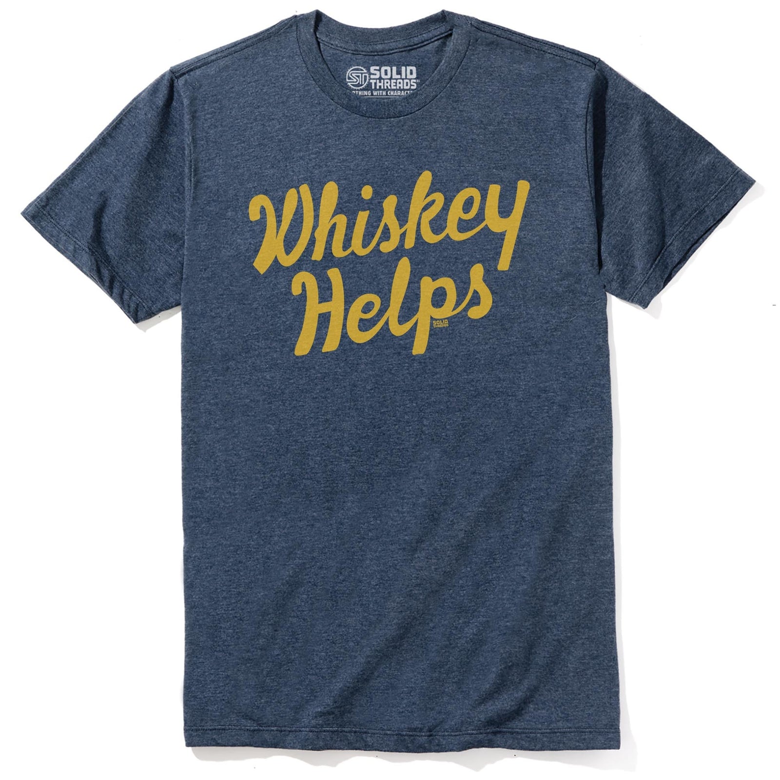 Whiskey Helps Cool Staple T-shirt in Navy Heather - Front View