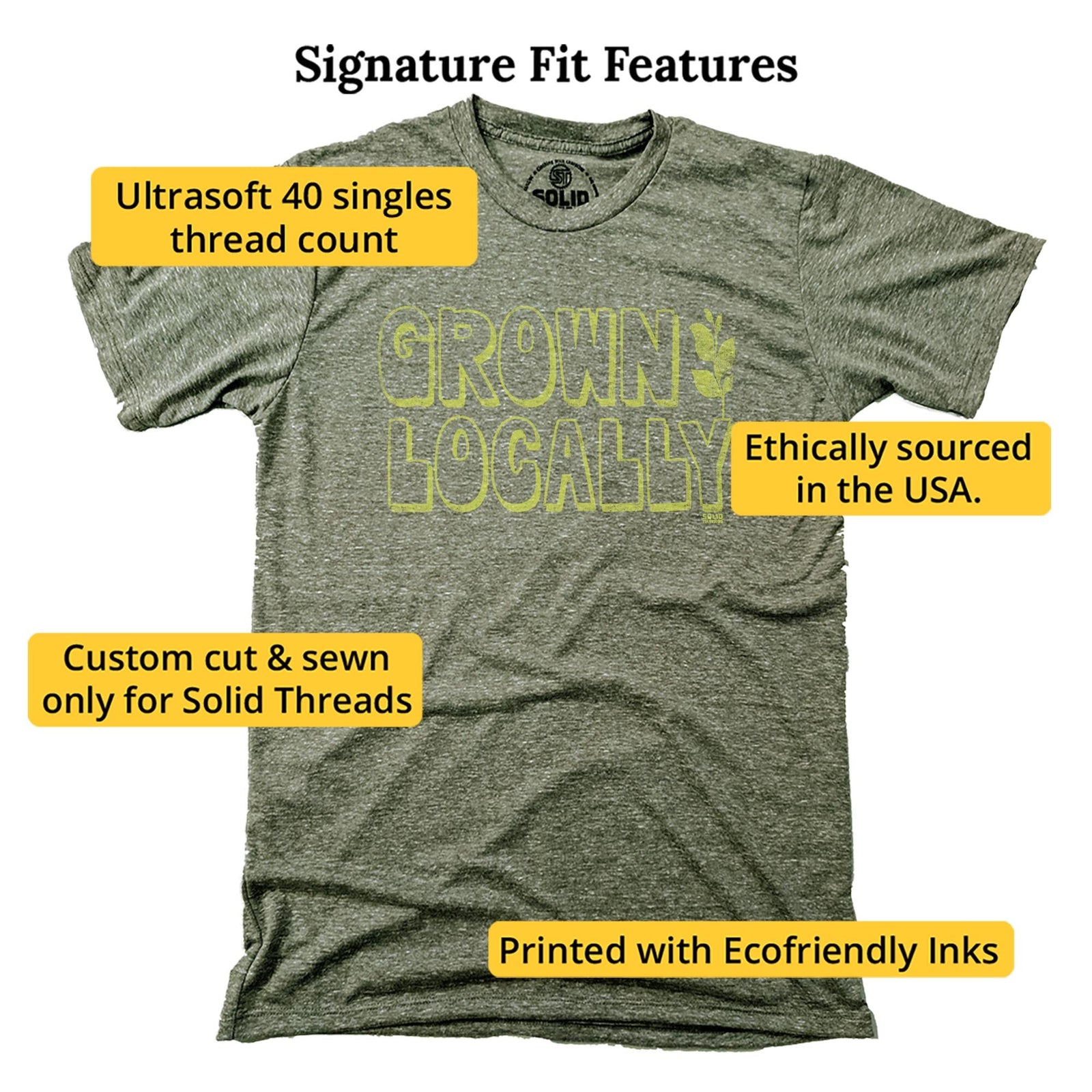 Grown Locally Cool Signature T-shirt in Triblend Olive - Fit Attributes