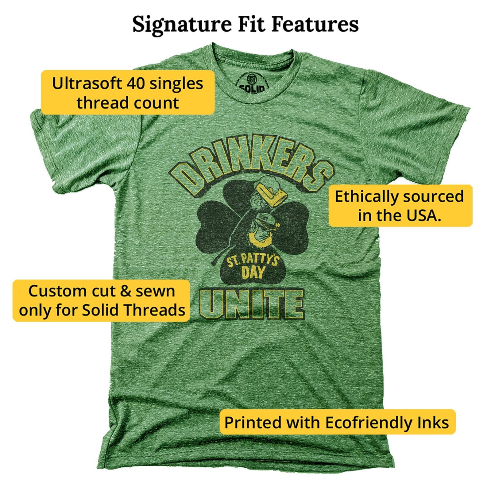 Drinkers Unite Vintage Signature T-shirt in Triblend Kelly - Fit Attributes