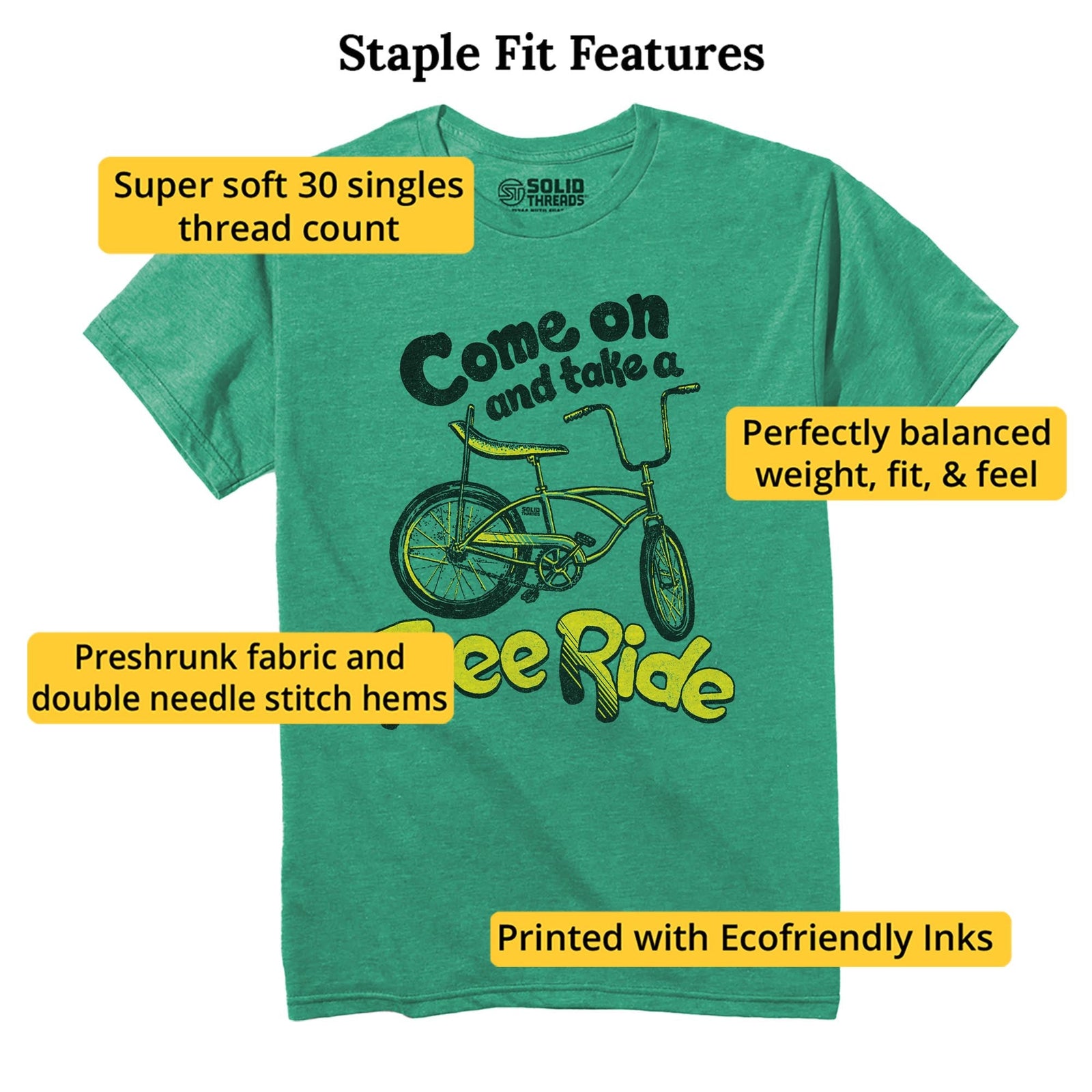 Come On And Take A Free Ride Vintage Staple T-shirt in Kelly Heather - Fit Attributes