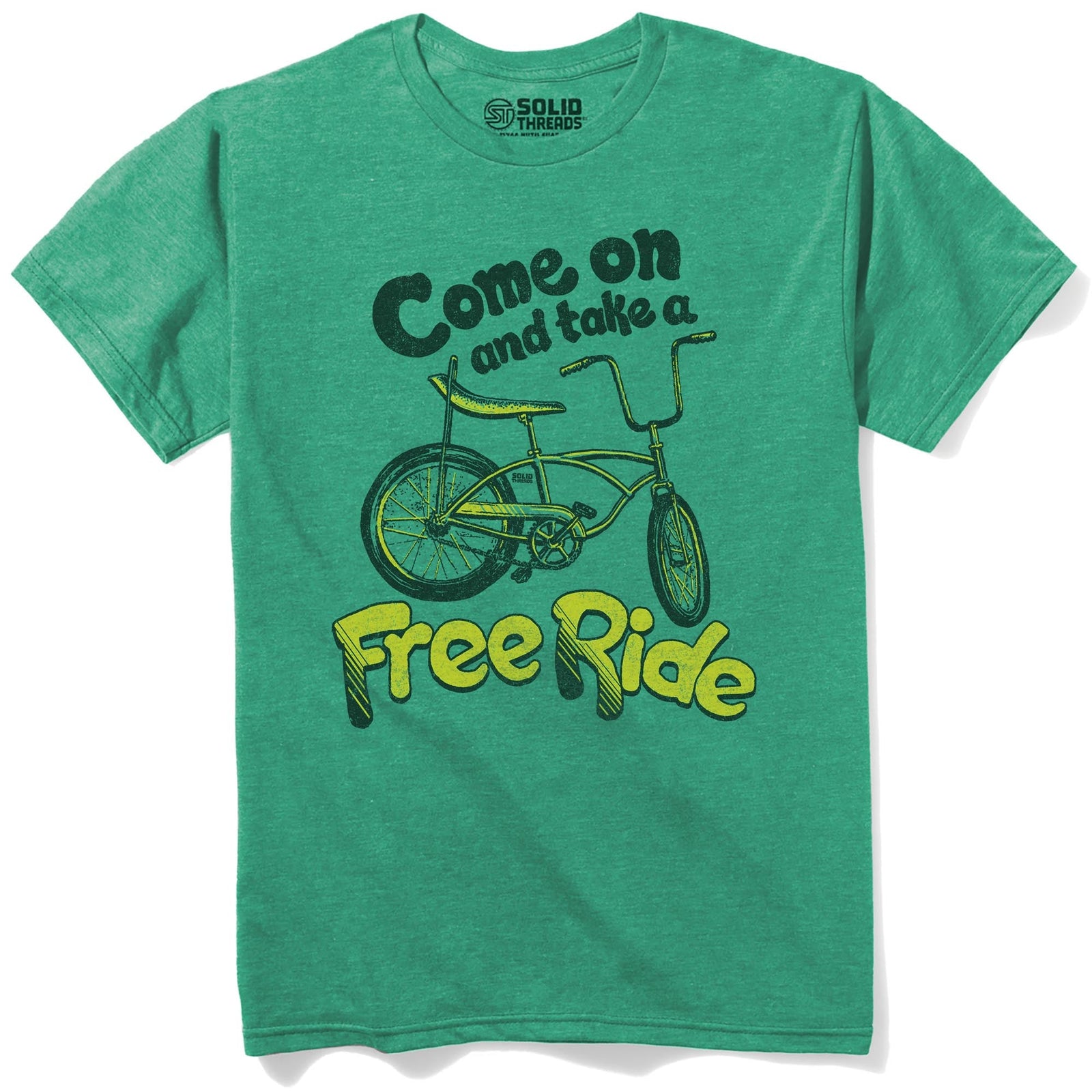Come On And Take A Free Ride Vintage Staple T-shirt in Kelly Heather - Front View