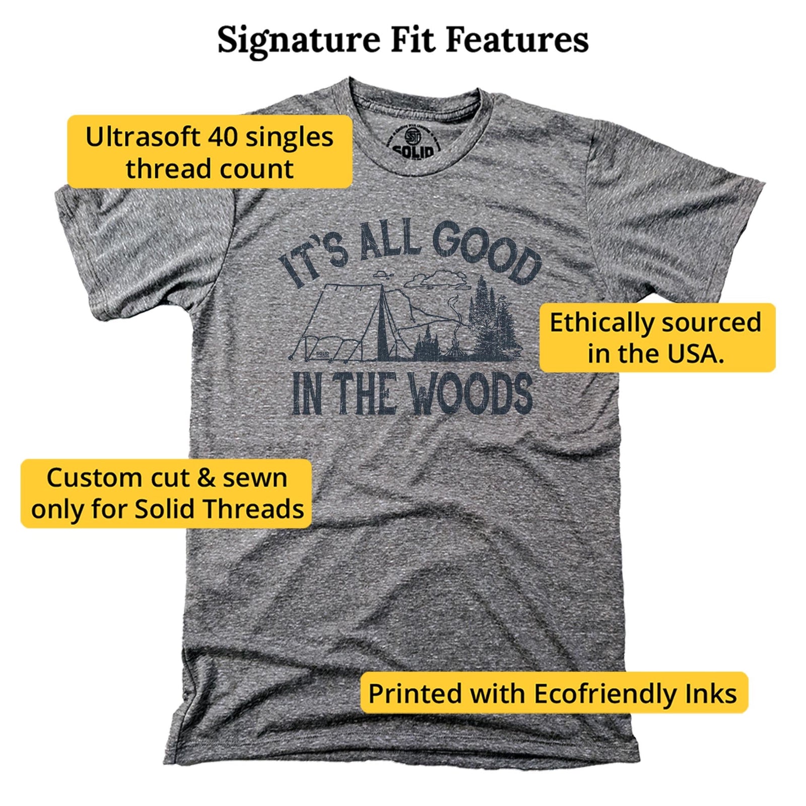 It's All Good In The Woods Vintage Signature T-shirt in Triblend Grey - Fit Attributes