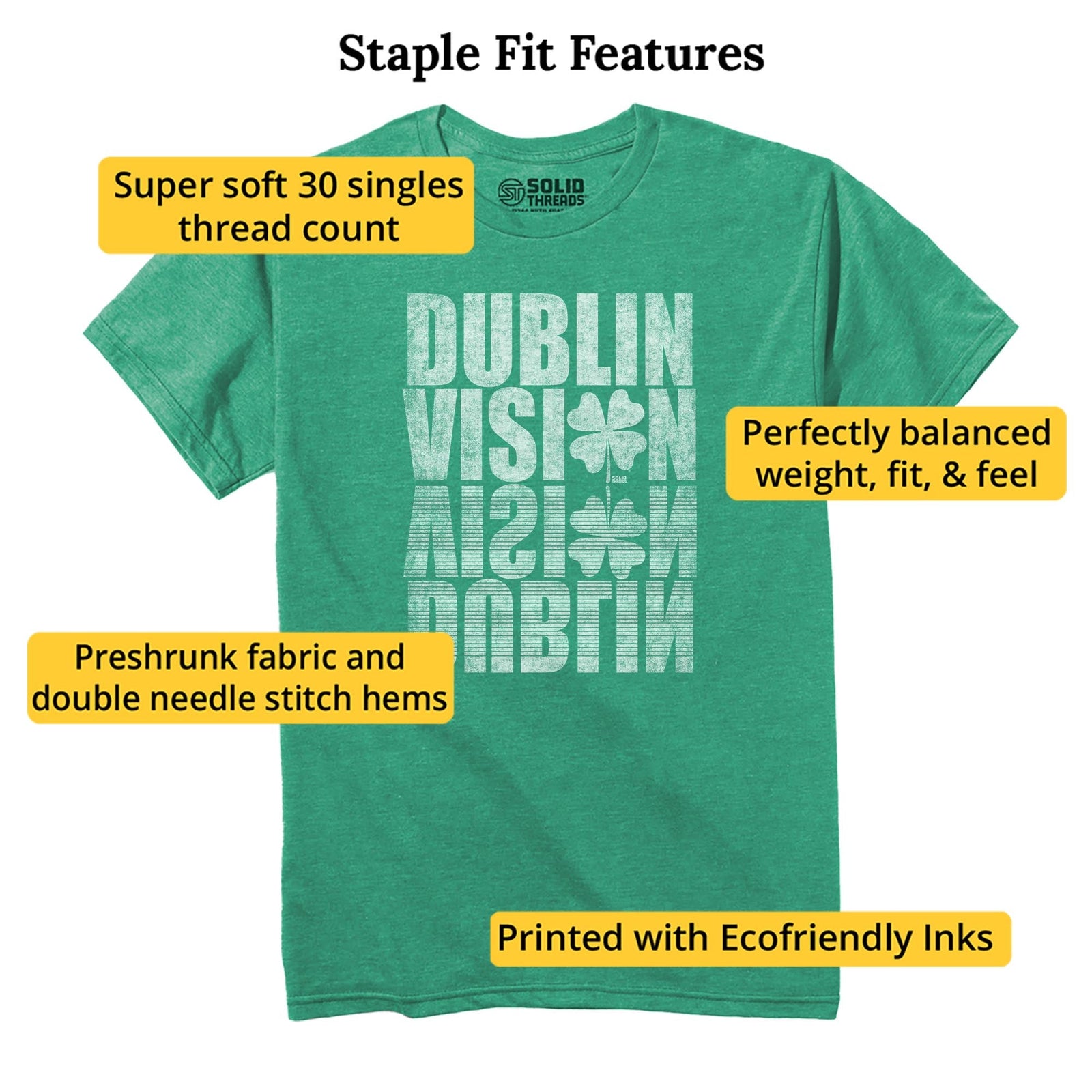 Dublin Vision Vintage Staple T-shirt in Kelly Heather - Fit Attributes