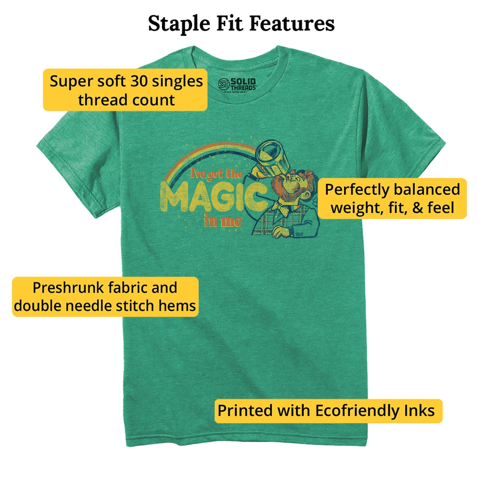 I've Got The Magic In Me Leprechaun Vintage Staple T-shirt in Kelly Heather - Fit Attributes
