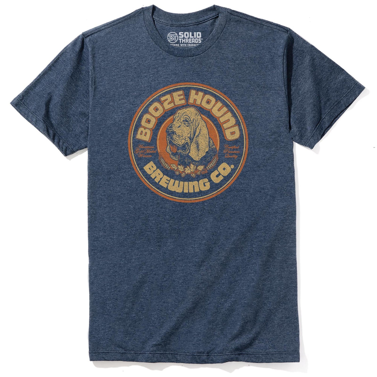 Boozehound Brewing Co. Vintage Staple T-shirt in Navy Heather - Front View