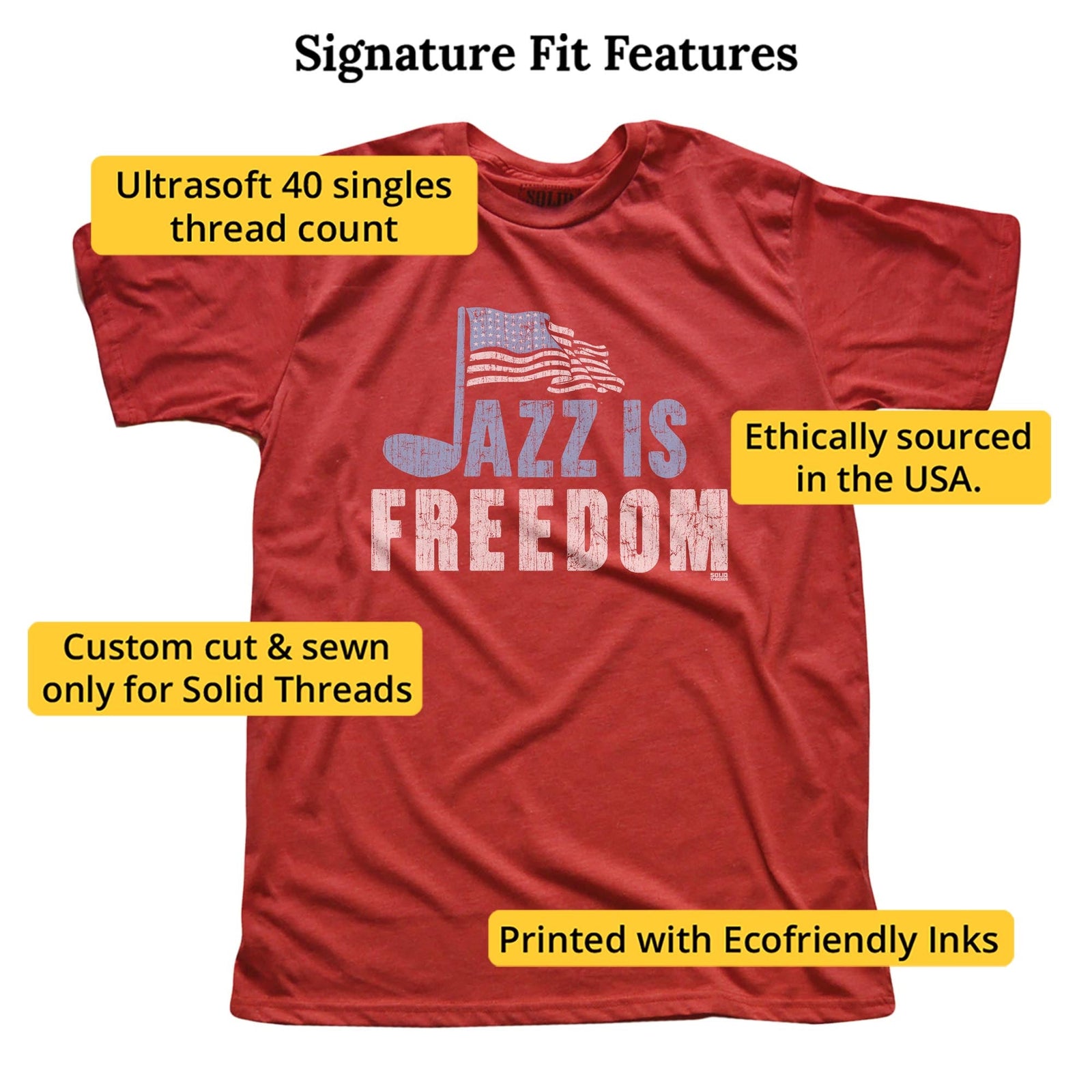 Jazz Is Freedom Cool Signature T-shirt in Red - Fit Attributes