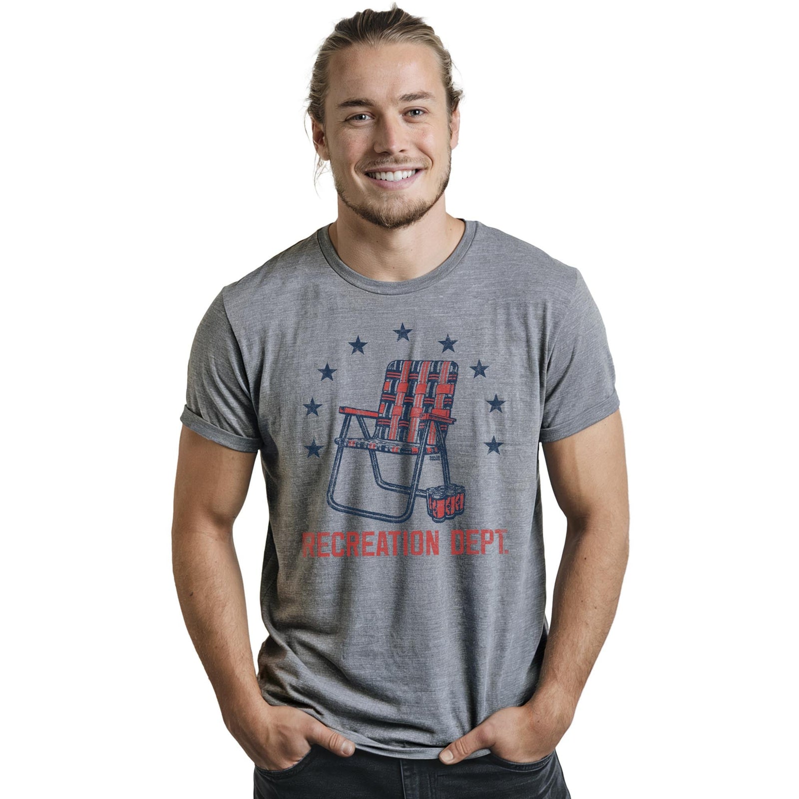 Recreation Department Retro Staple T-shirt in Ash Heather On Model - Front View