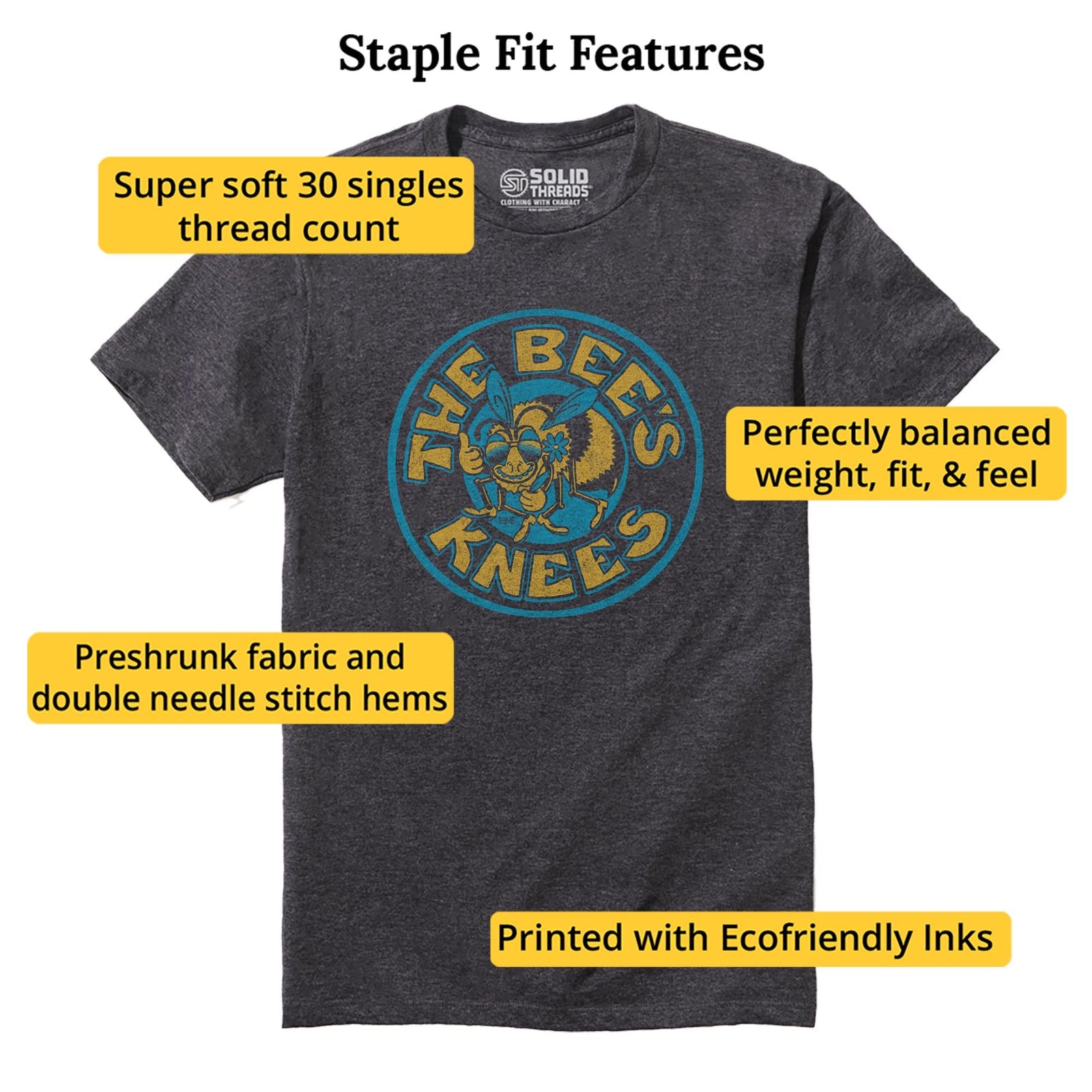 The Bee's Knees Vintage Staple T-shirt in Charcoal Heather - Fit Attributes