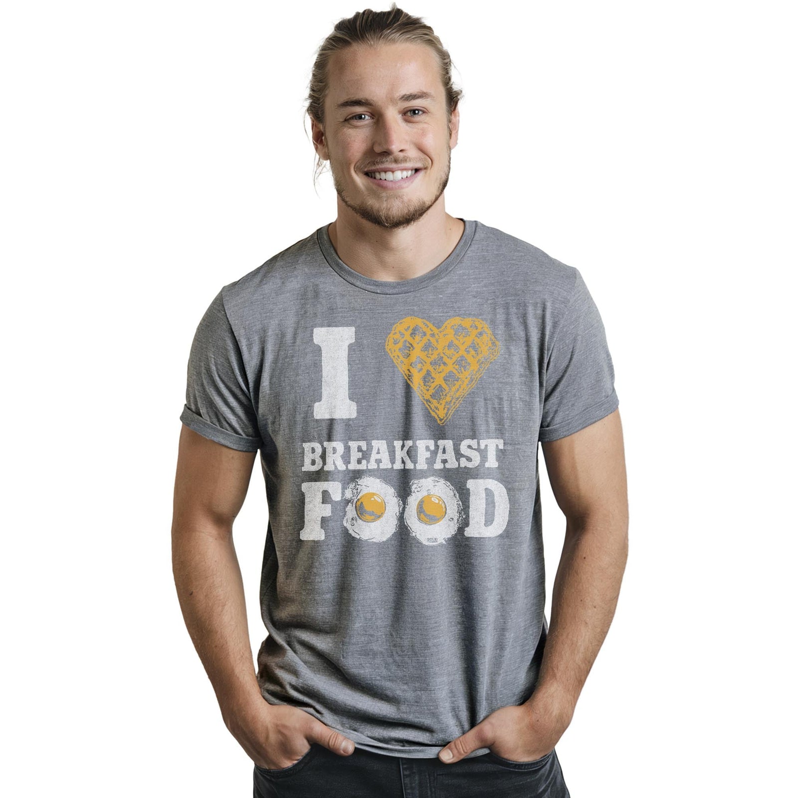 I Heart Breakfast Food Vintage Staple T-shirt in Ash Heather On Model - Front View