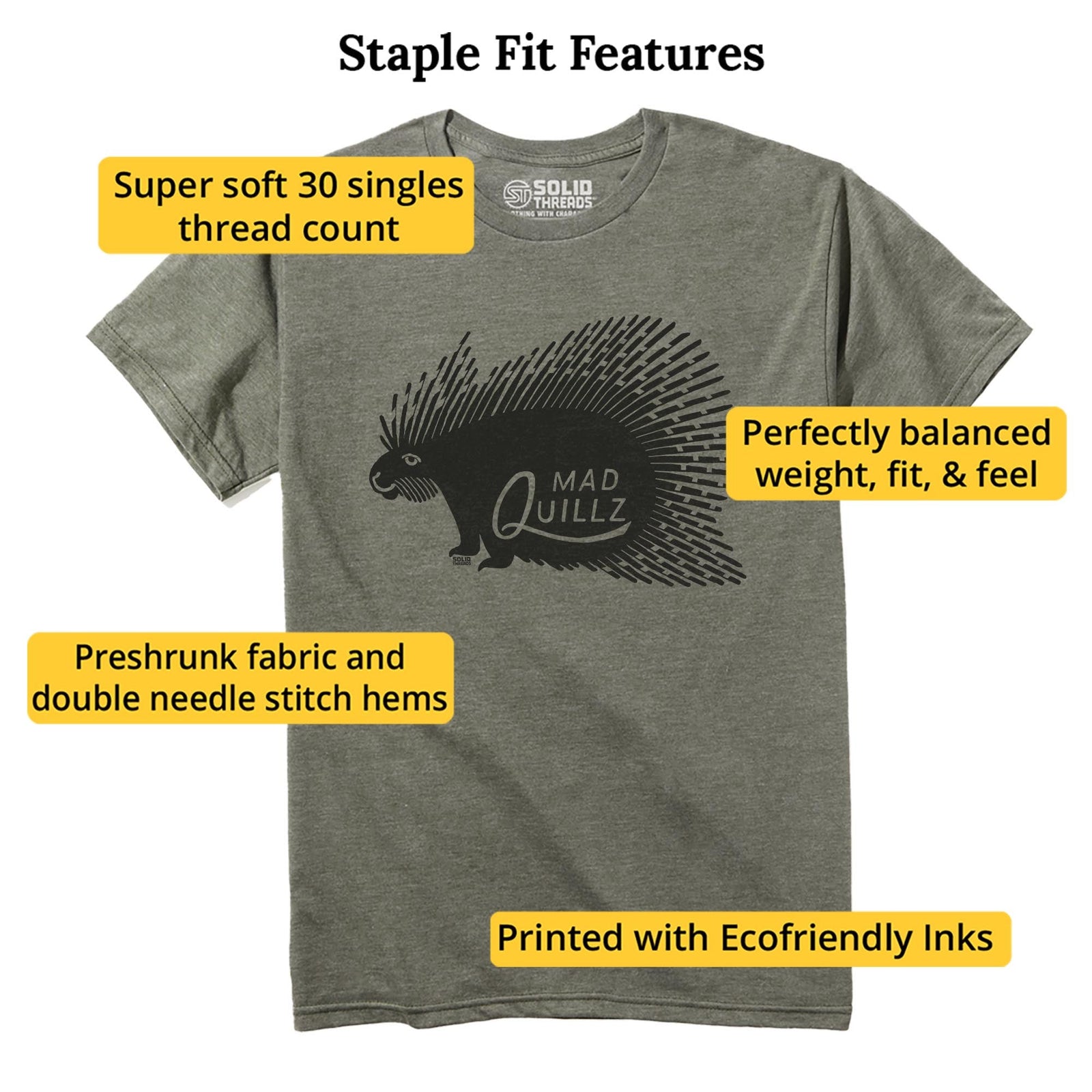 Mad Quillz Vintage Staple T-shirt in Olive Heather - Fit Attributes