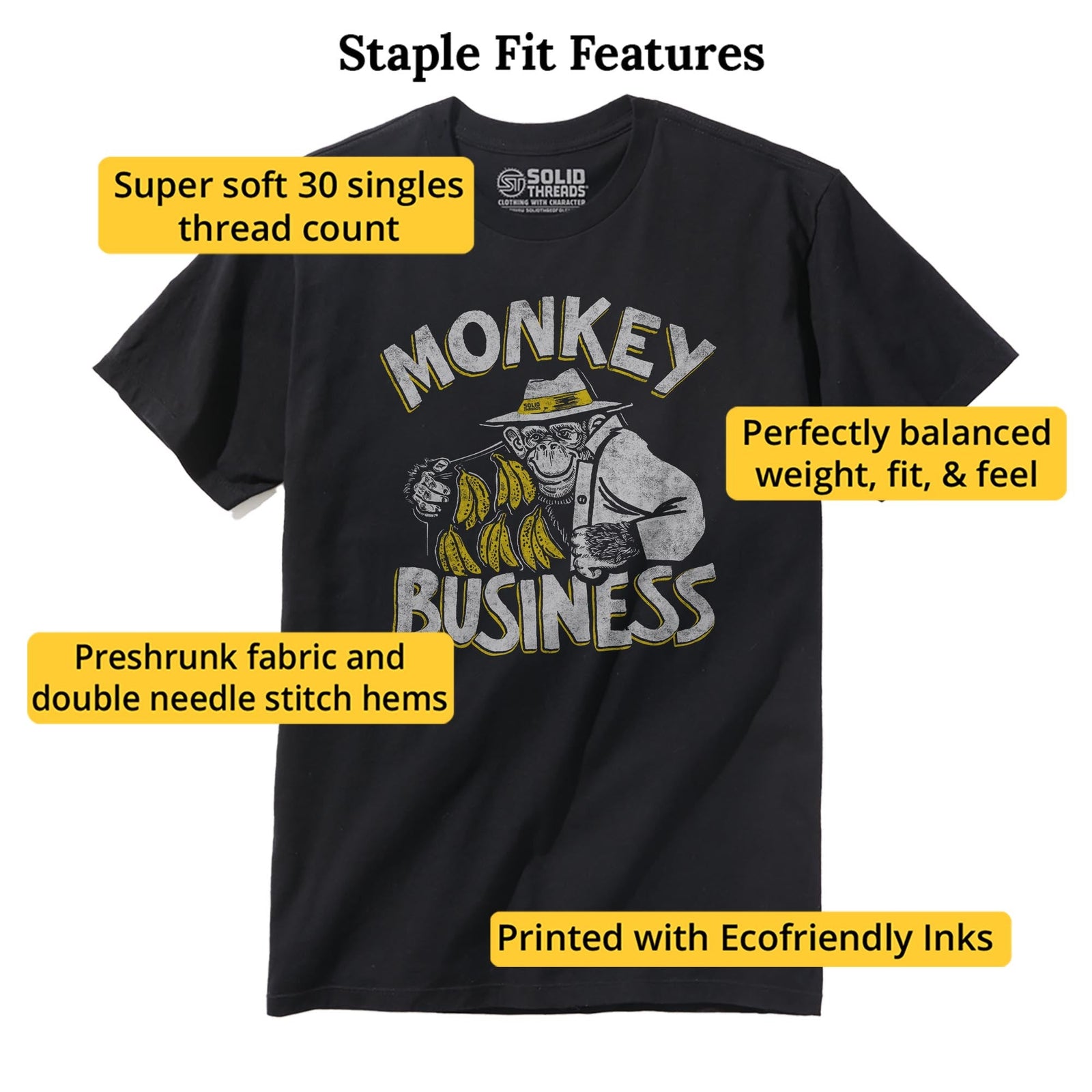 Monkey Business Vintage Staple T-shirt in Black - Fit Attributes