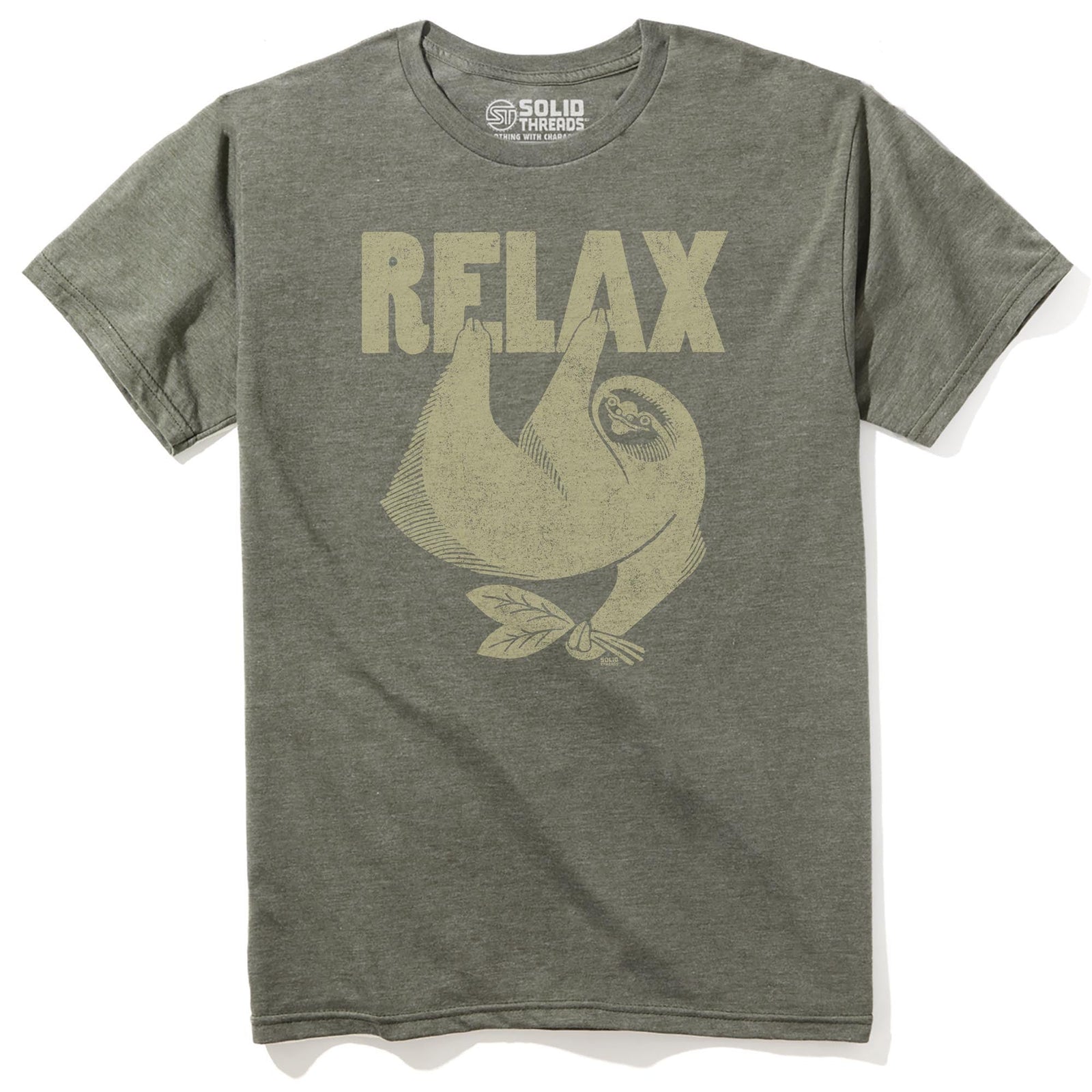 Relax Vintage Staple T-shirt in Olive Heather - Front View