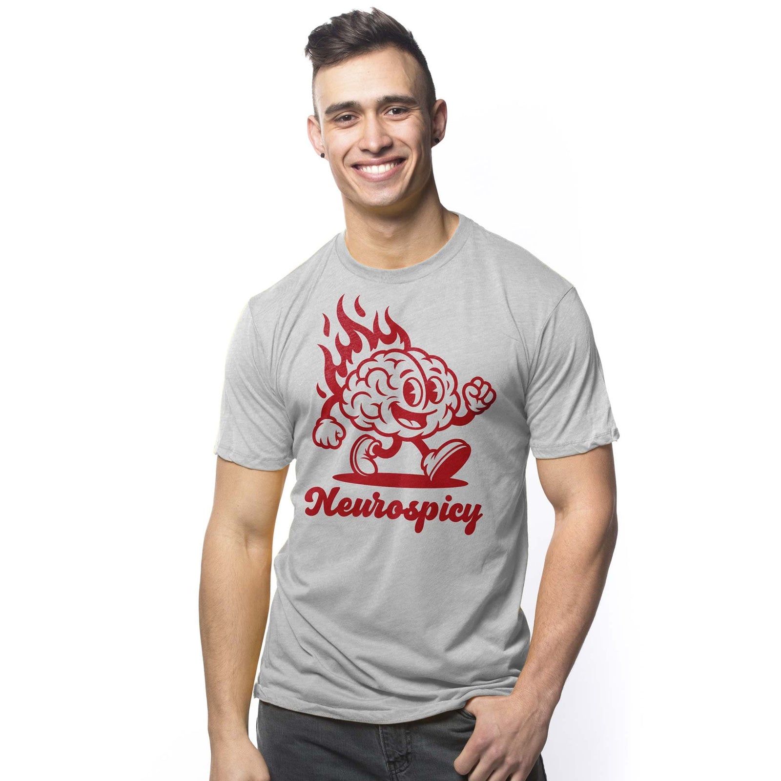 Men's Neurospicy Funny Graphic T-Shirt | Designer Brain Mental Health Tee On Model | Solid Threads