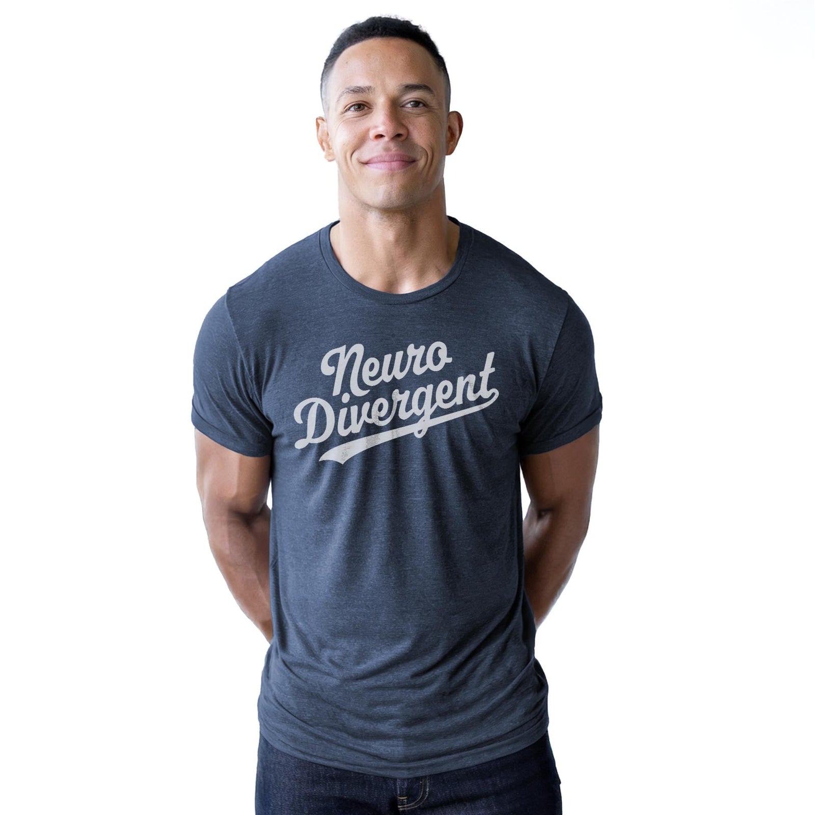 Neurodivergent Cool Staple T-shirt in Navy Heather On Model - Front View