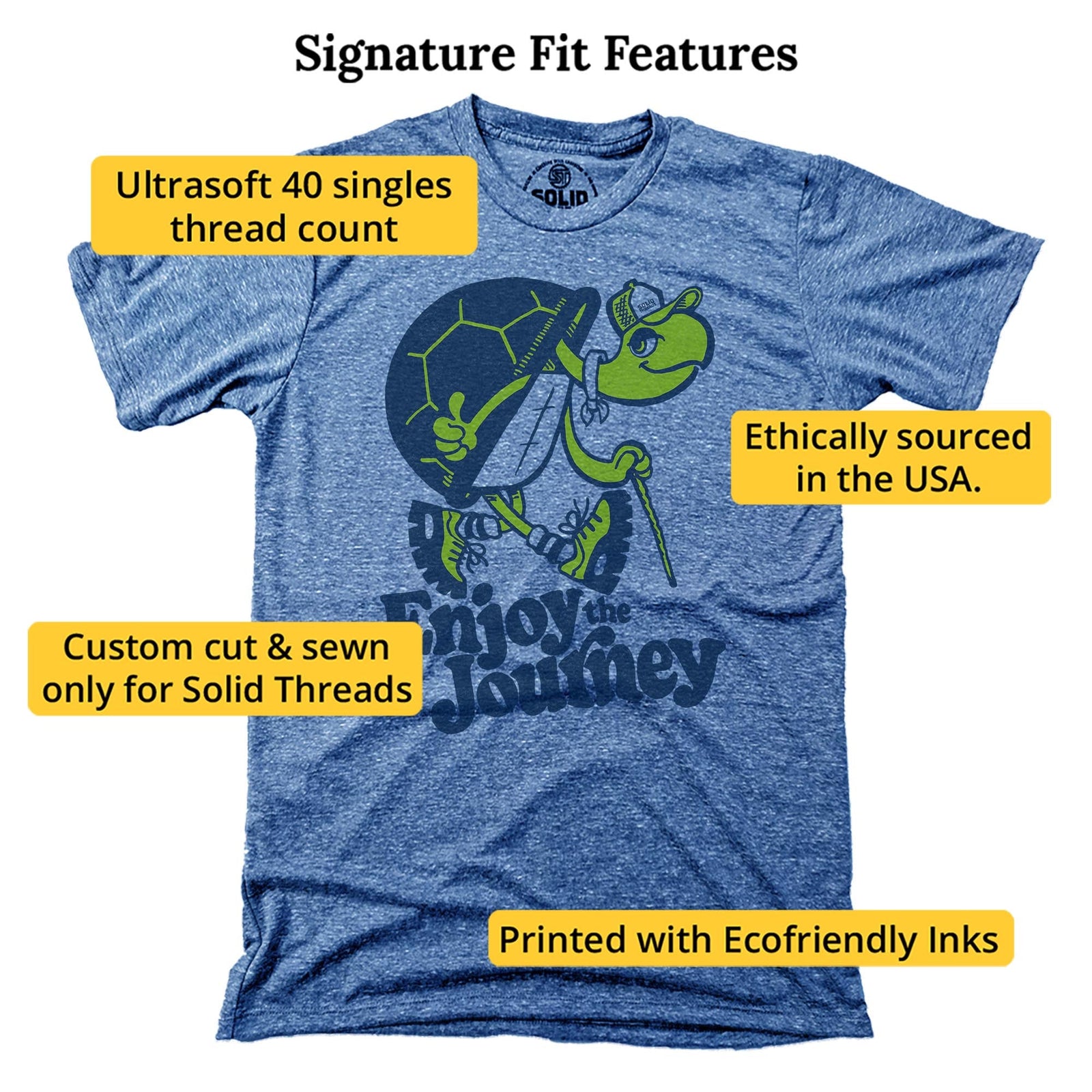 Turtle Enjoy The Journey Cool Signature T-shirt in Triblend Royal - Fit Attributes
