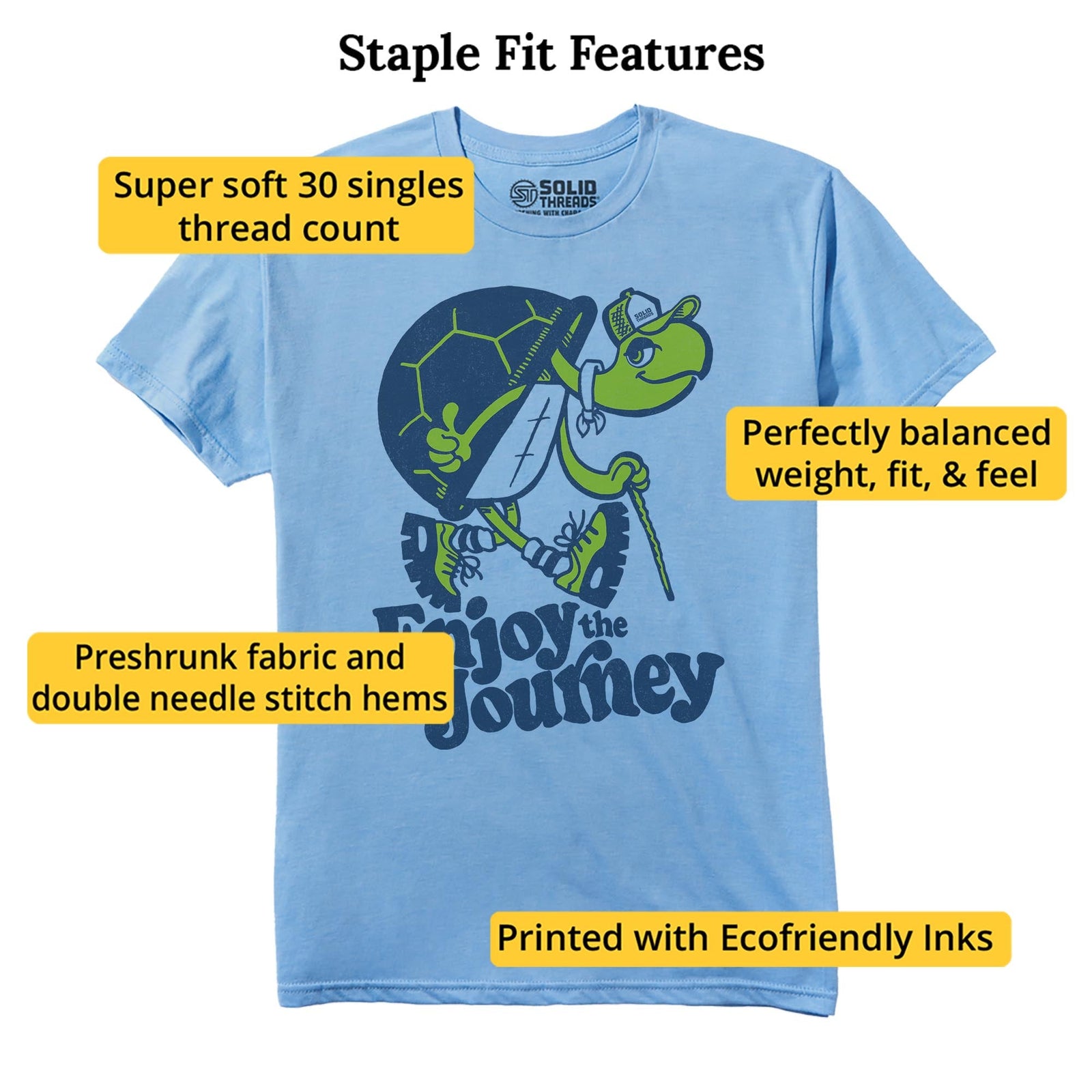 Turtle Enjoy The Journey Cool Staple T-shirt in Light Blue Heather - Fit Attributes