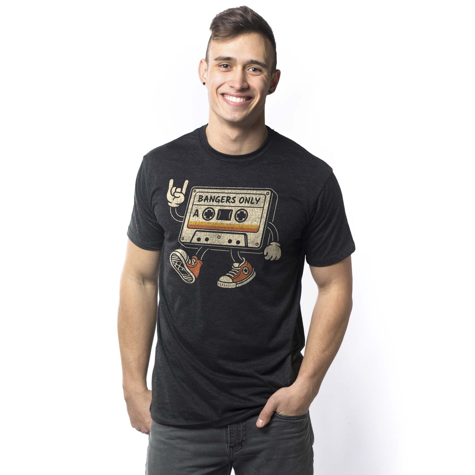 Men's Bangers Only Cool Signature T-Shirt in Dark Charcoal On Model Front View