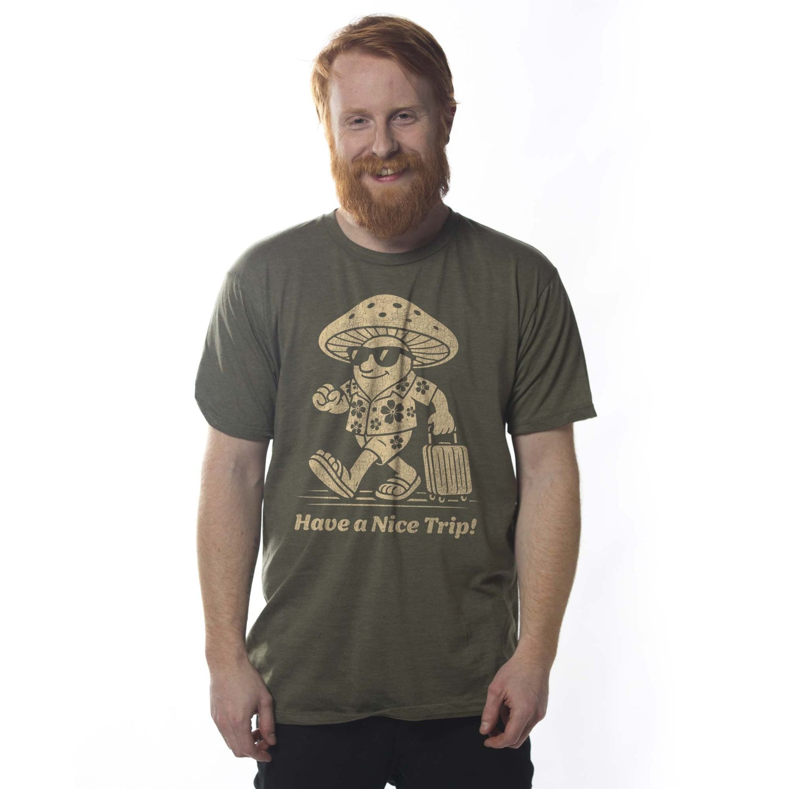 Men's Have A Nice Trip Vintage Signature T-Shirt in Triblend Olive On Model Front View
