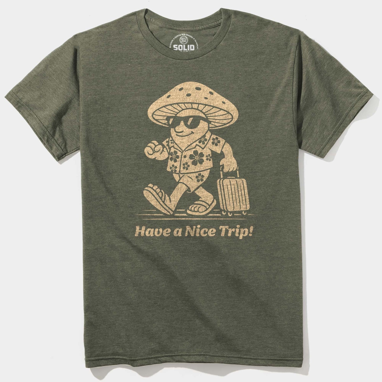 Men's Have A Nice Trip Funny Signature T-Shirt in Triblend Olive Front View