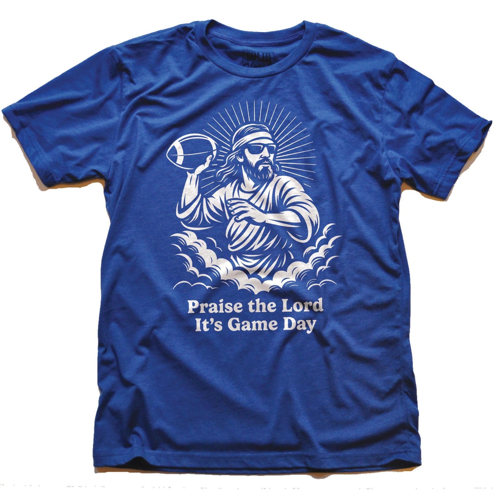 Men's Thank The Lord It's Gameday Cool Football Signature T-Shirt in Royal On Model - Front View