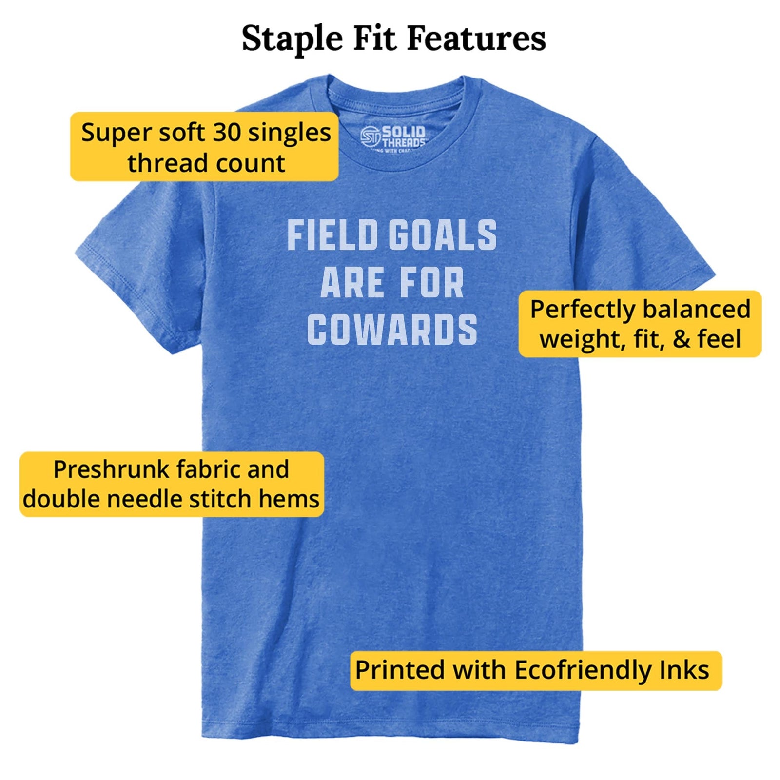 Field Goals Funny Staple T-shirt in Royal Heather - Fit Attributes
