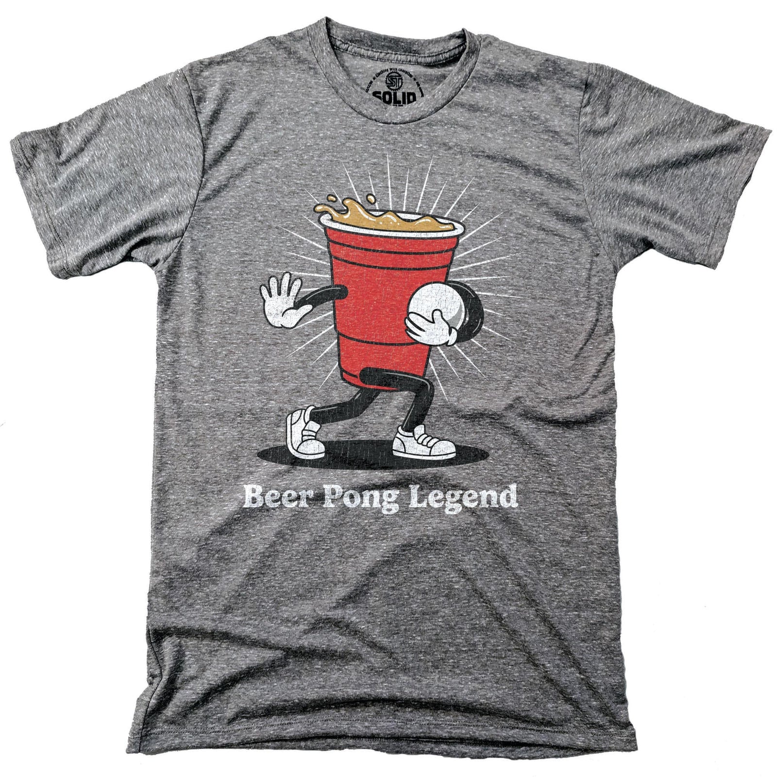 Men's Beer Pong Legend Vintage Football Tailgate Signature T-Shirt in Triblend Grey - Fit Attributes