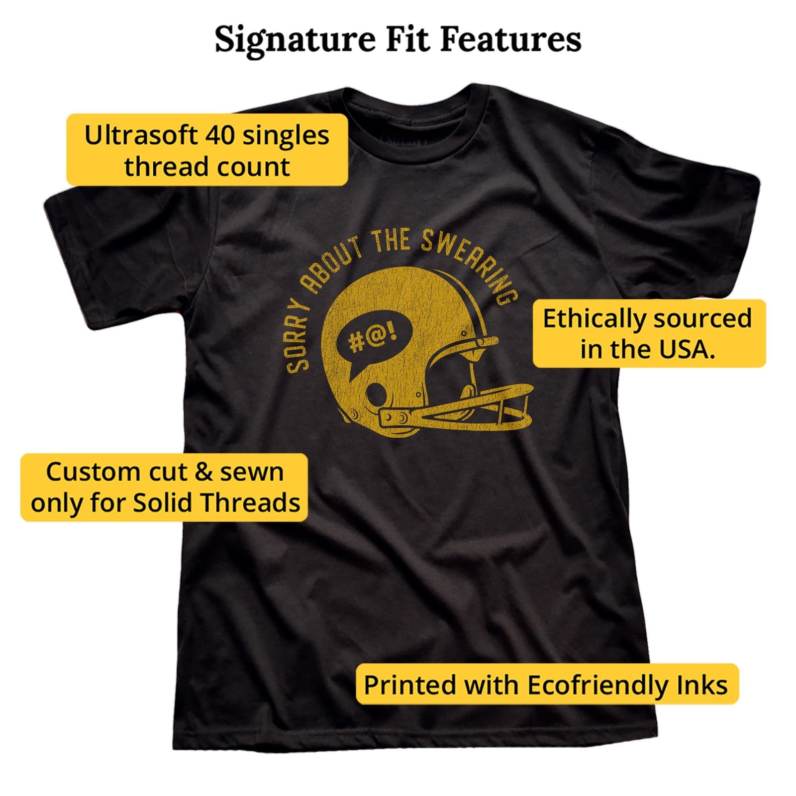 Sorry About Swearing Funny Signature T-shirt in Black - Fit Attributes