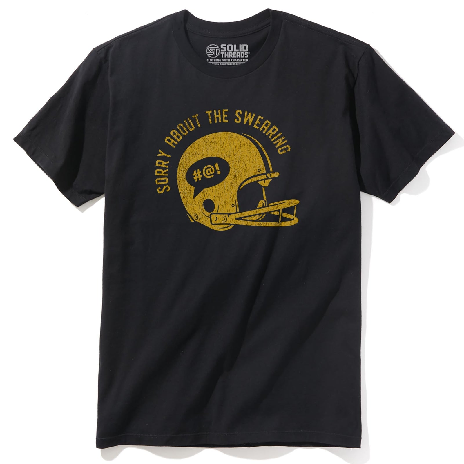 Sorry About Swearing Funny Staple T-shirt in Black - Front View