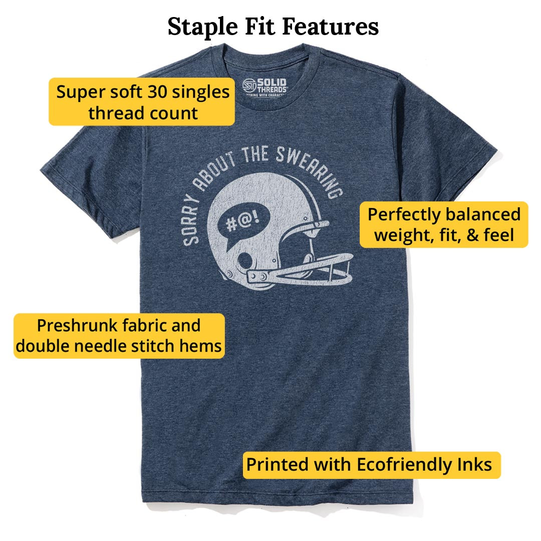 Sorry About Swearing Funny Staple T-shirt in Navy Heather - Fit Attributes