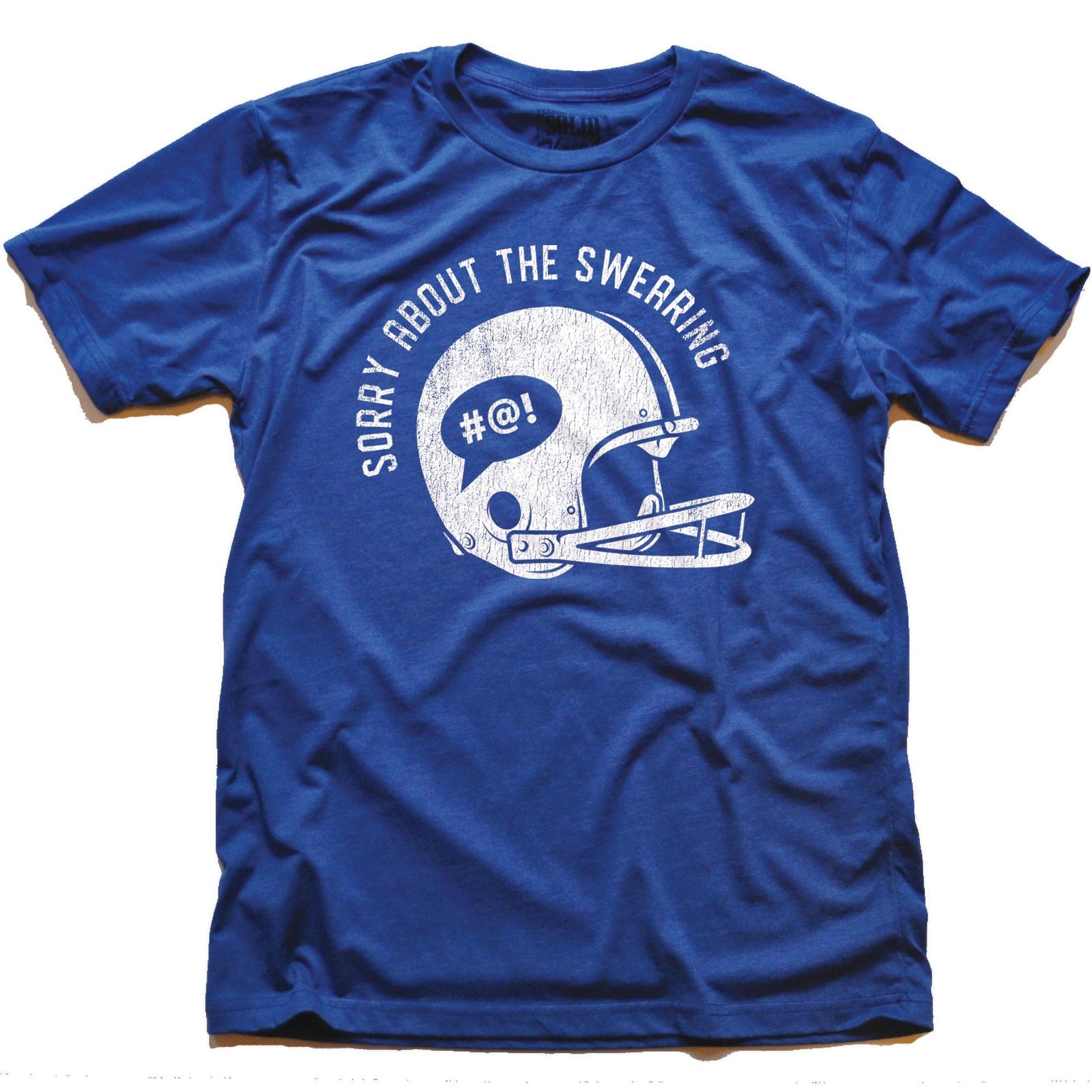 Men's Sorry About The Swearing Cool Football Smack Talk Signature T-Shirt in Royal On Model - Front View