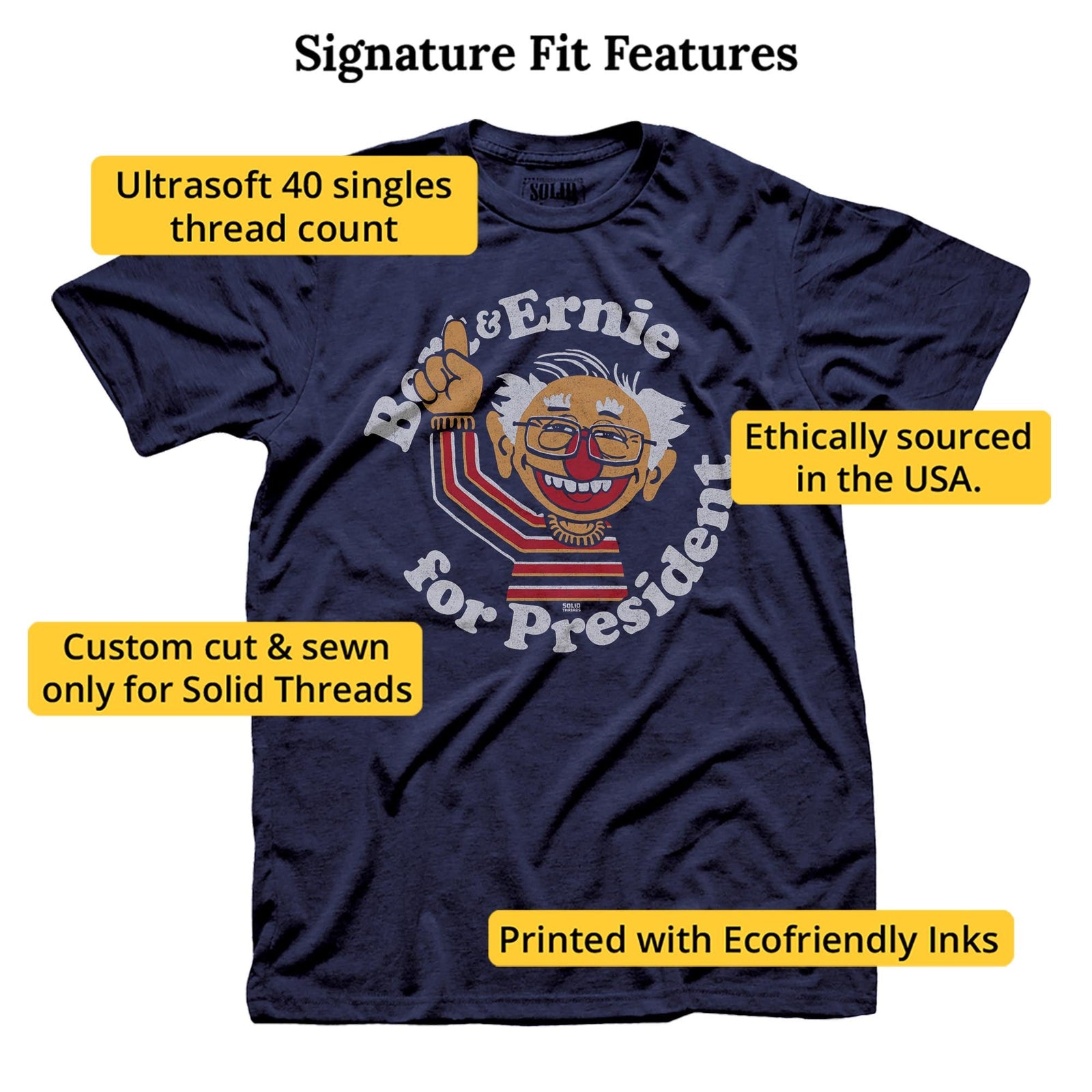 Bernie (sanders) Muppet Vintage Signature T-shirt in Navy - Fit Attributes