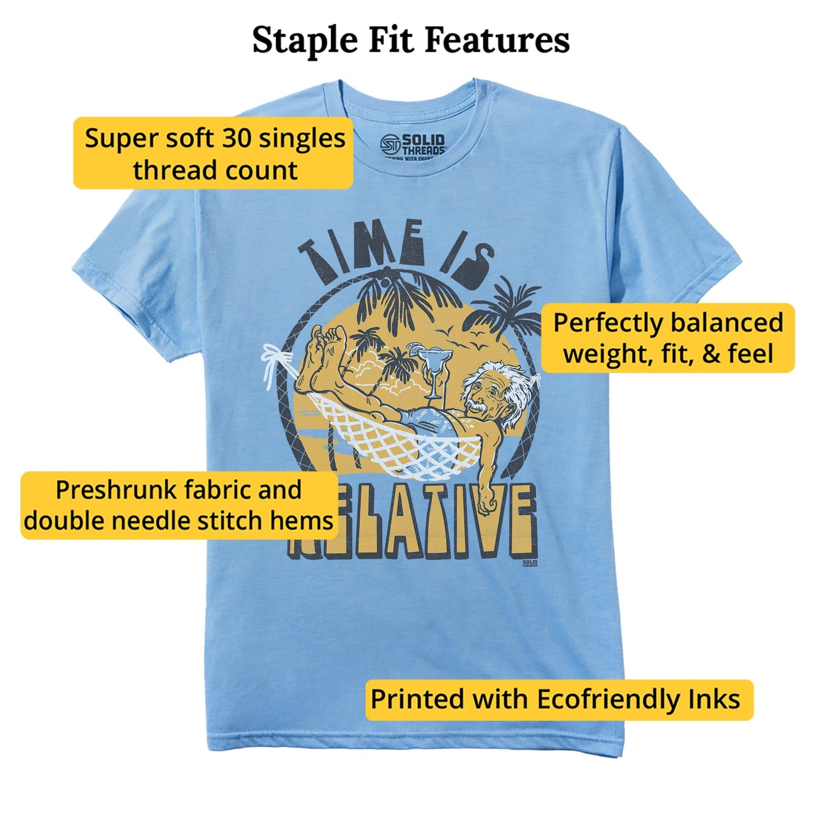 Time Is Relative Retro Staple T-shirt in Light Blue Heather - Fit Attributes