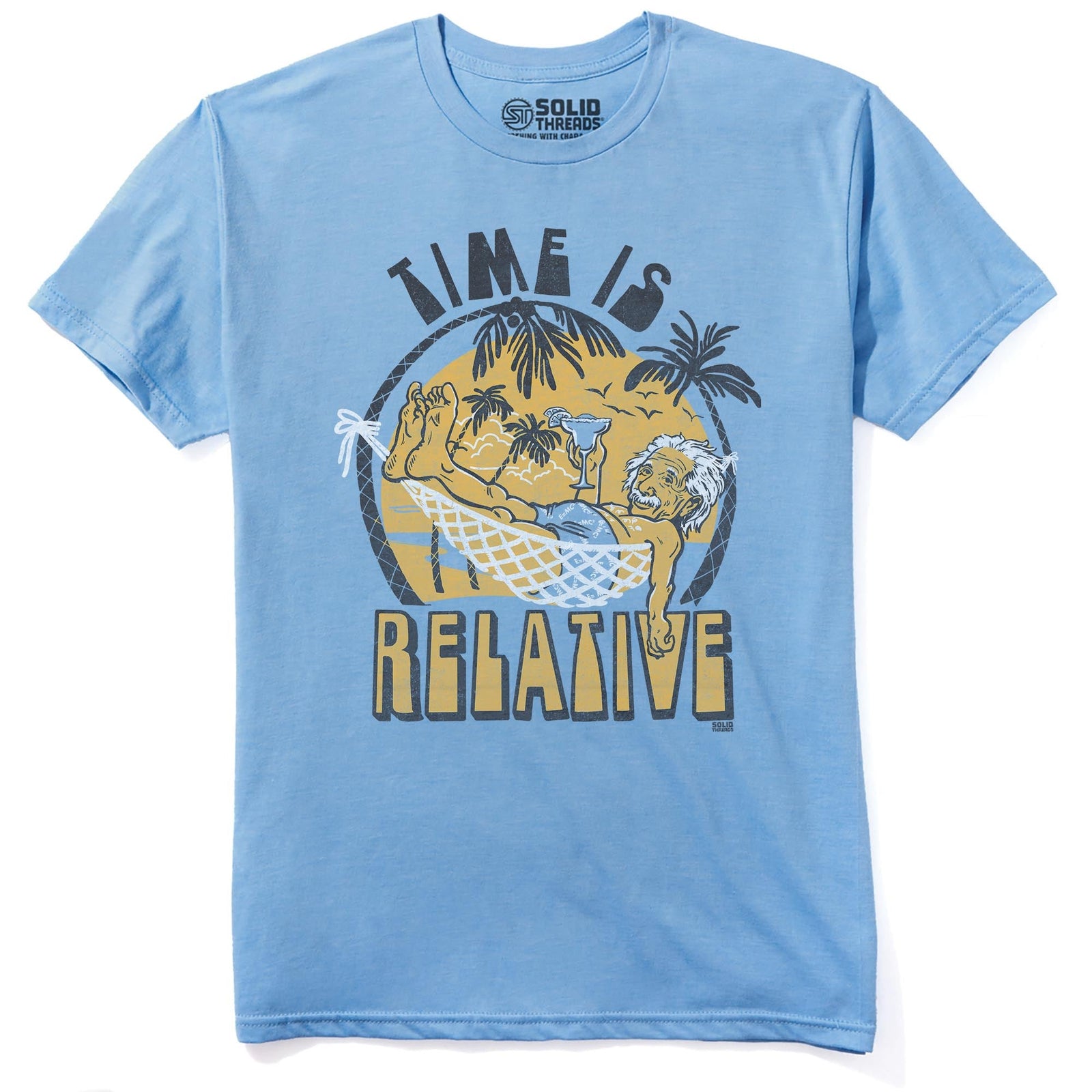 Time Is Relative Retro Staple T-shirt in Light Blue Heather - Front View