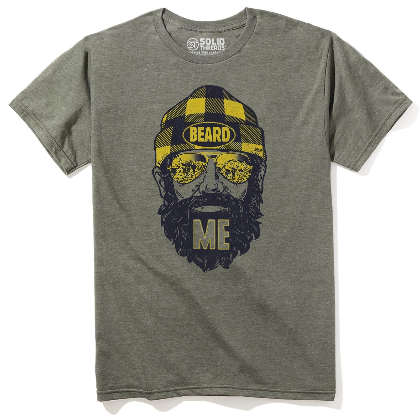 Beard Me Vintage Staple T-shirt in Olive Heather - Front View