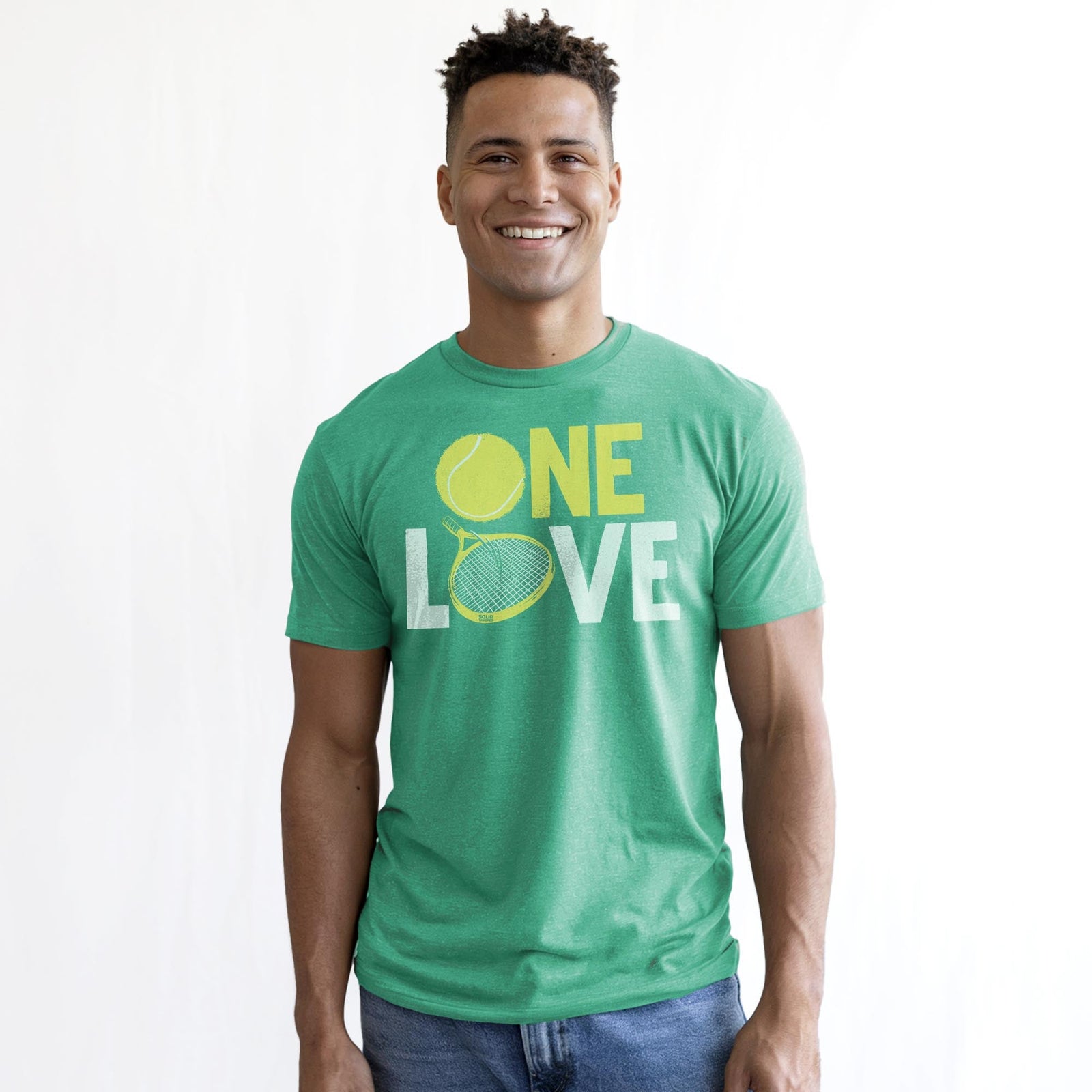 One Love Cool Staple T-shirt in Kelly Heather On Model - Front View