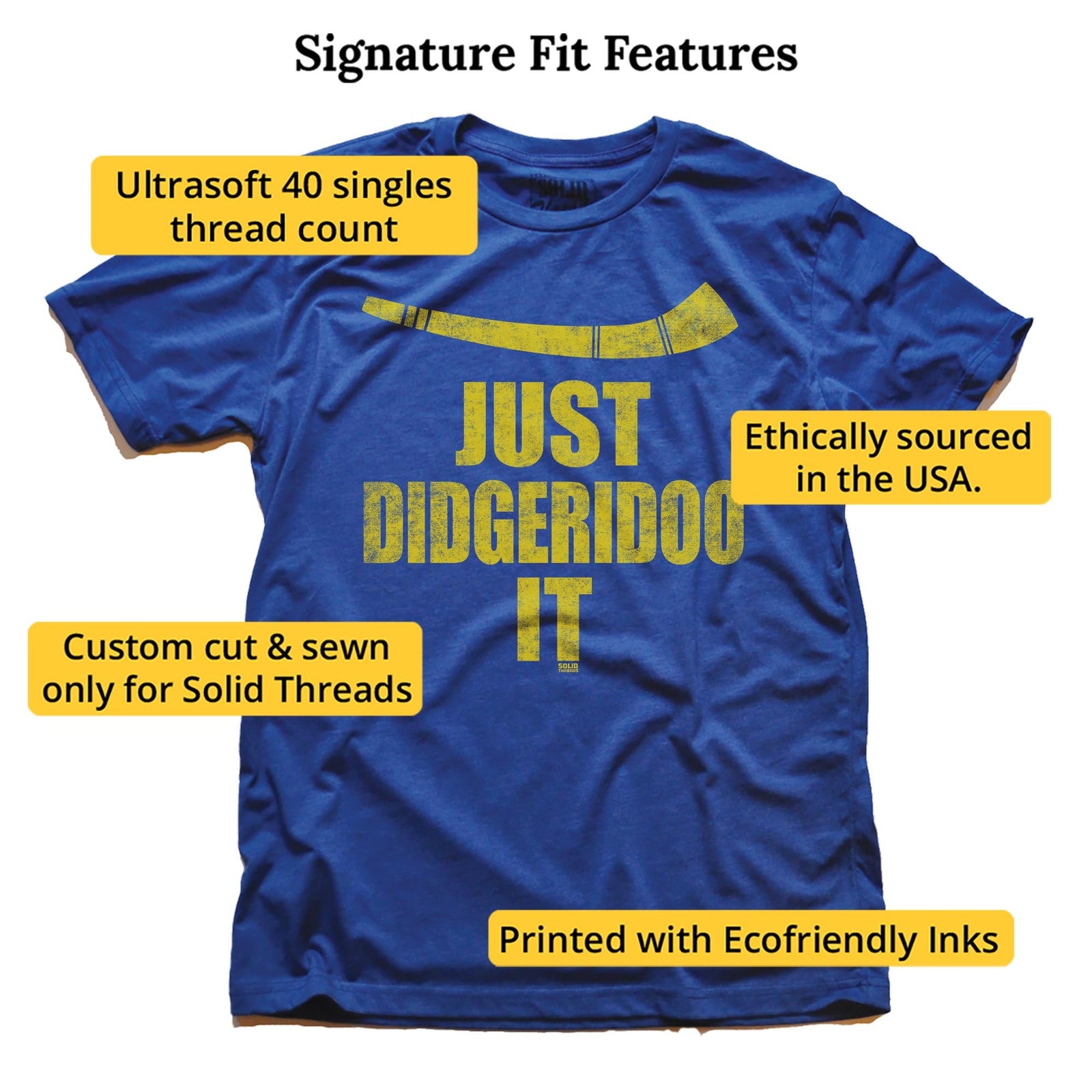 Just Didgeridoo It Vintage Signature T-shirt in Royal - Fit Attributes
