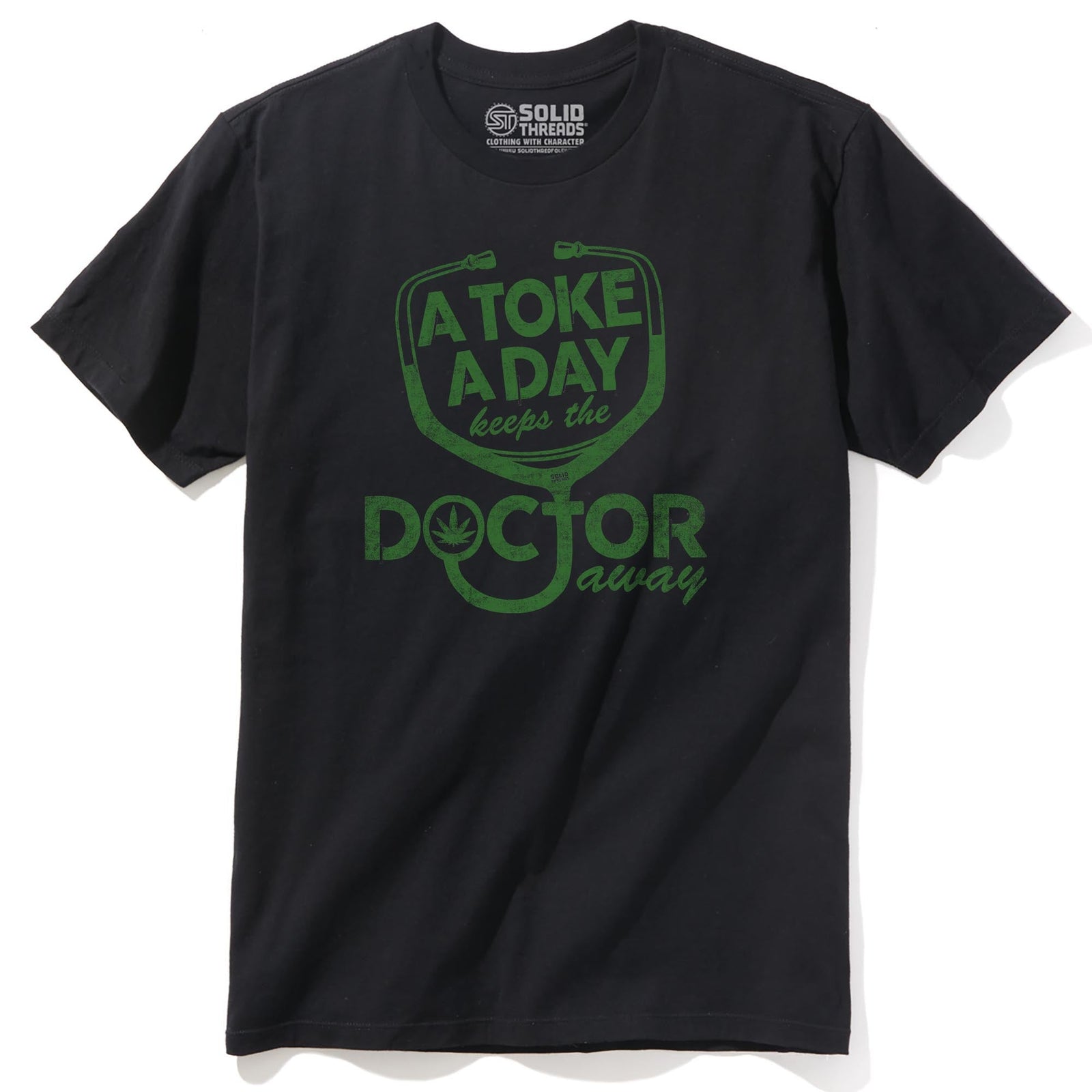 A Toke A Day Funny Staple T-shirt in Black - Front View