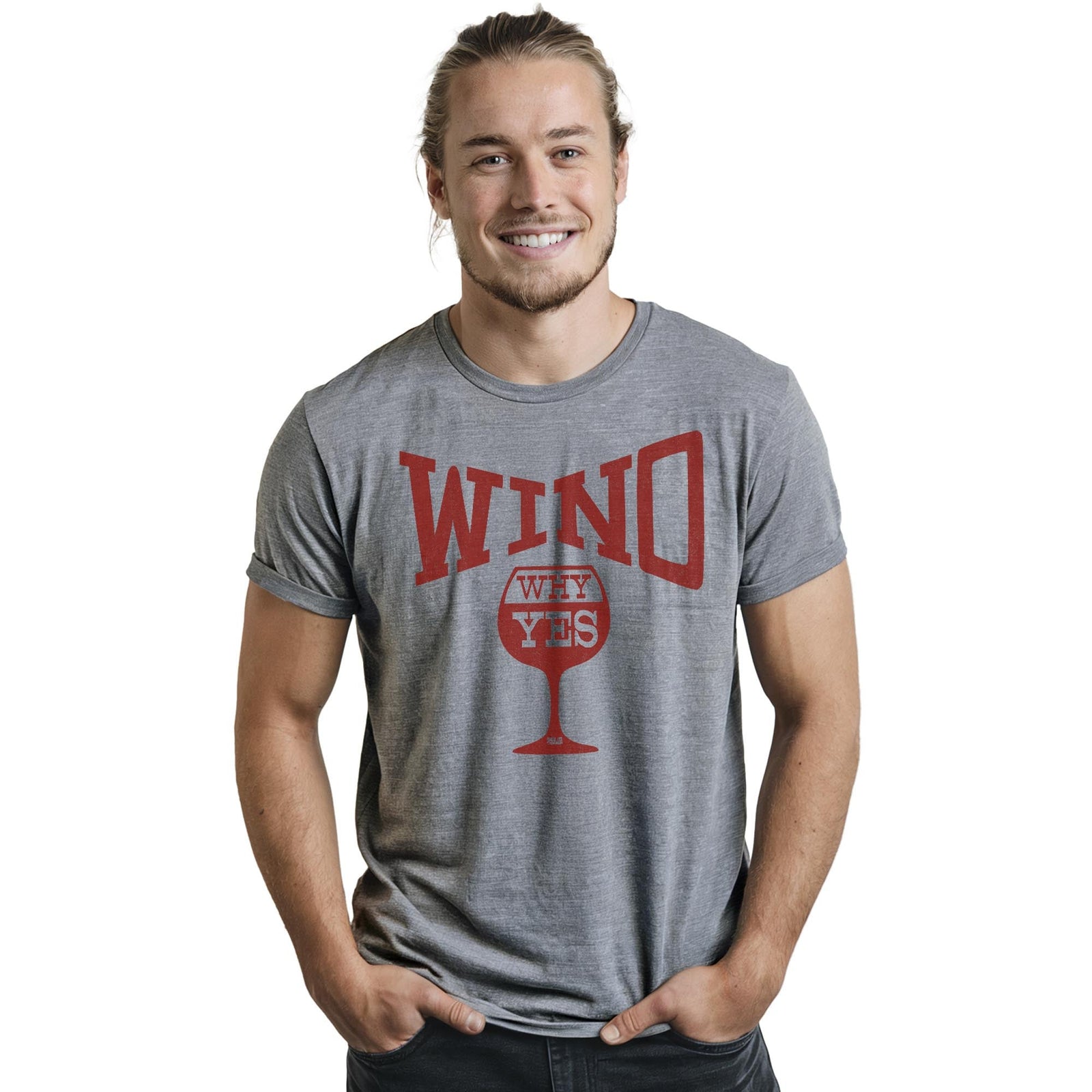 Wino...why Yes Cool Staple T-shirt in Ash Heather On Model - Front View