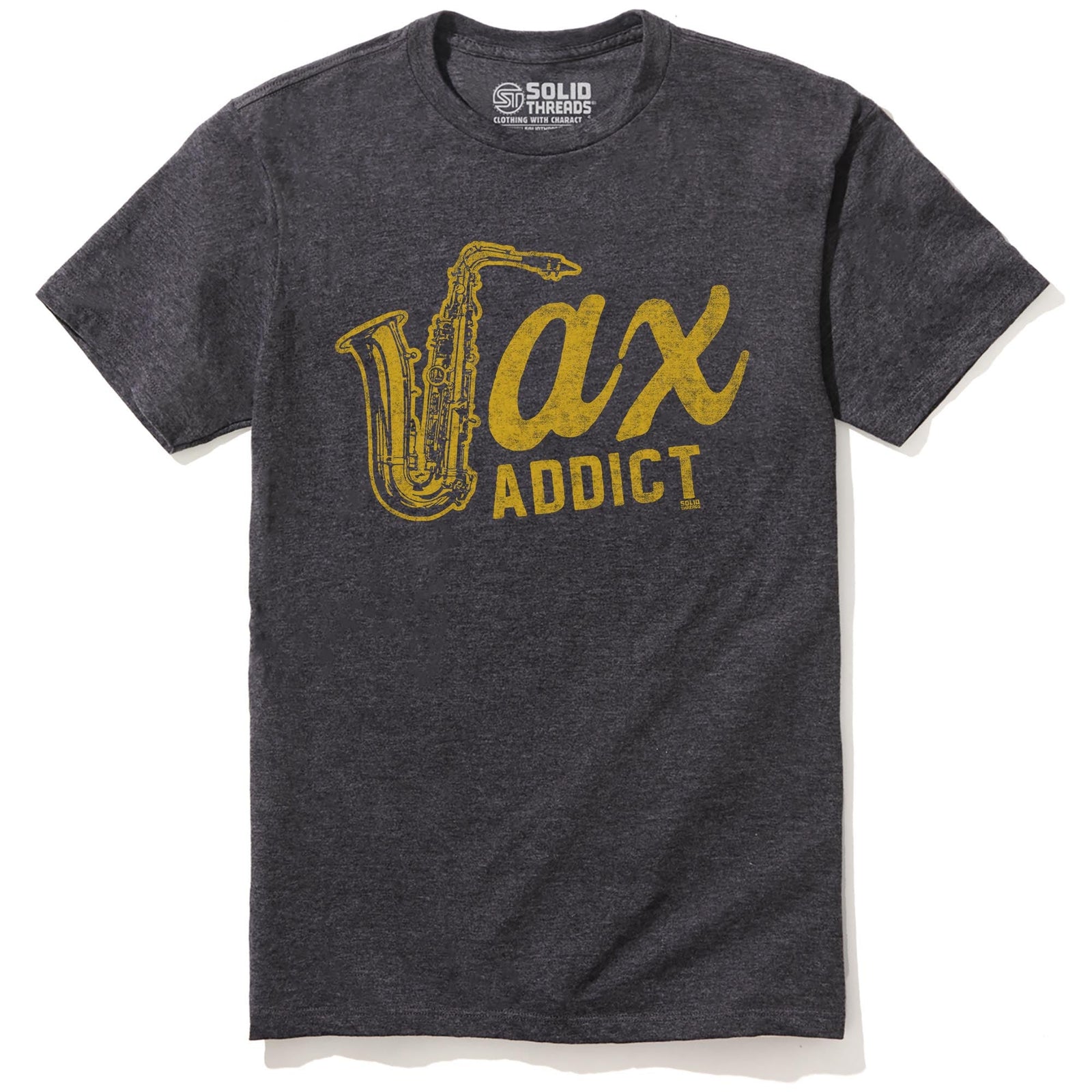 Sax Addict Cool Staple T-shirt in Charcoal Heather - Front View