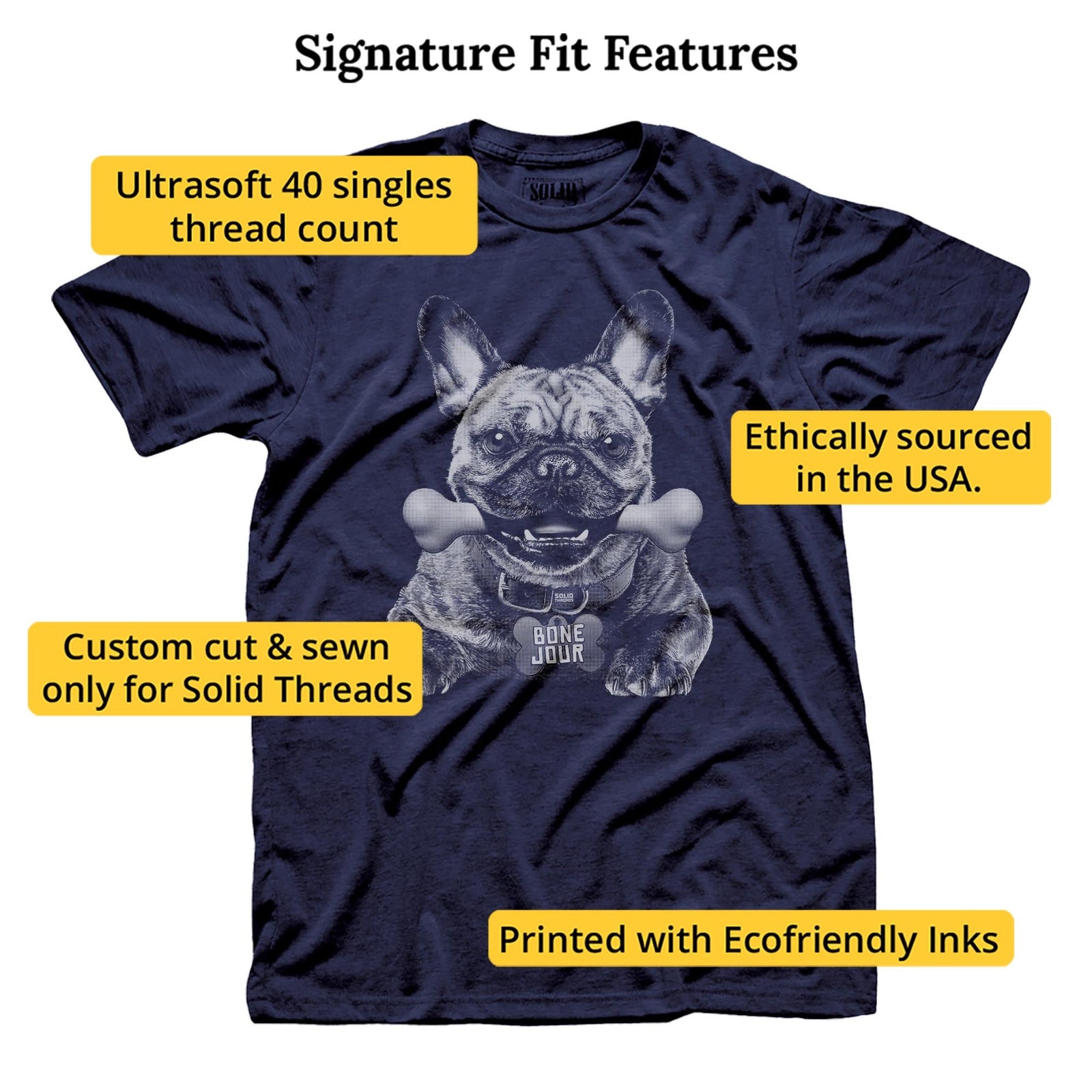 Bone Jour Vintage Signature T-shirt in Navy - Fit Attributes