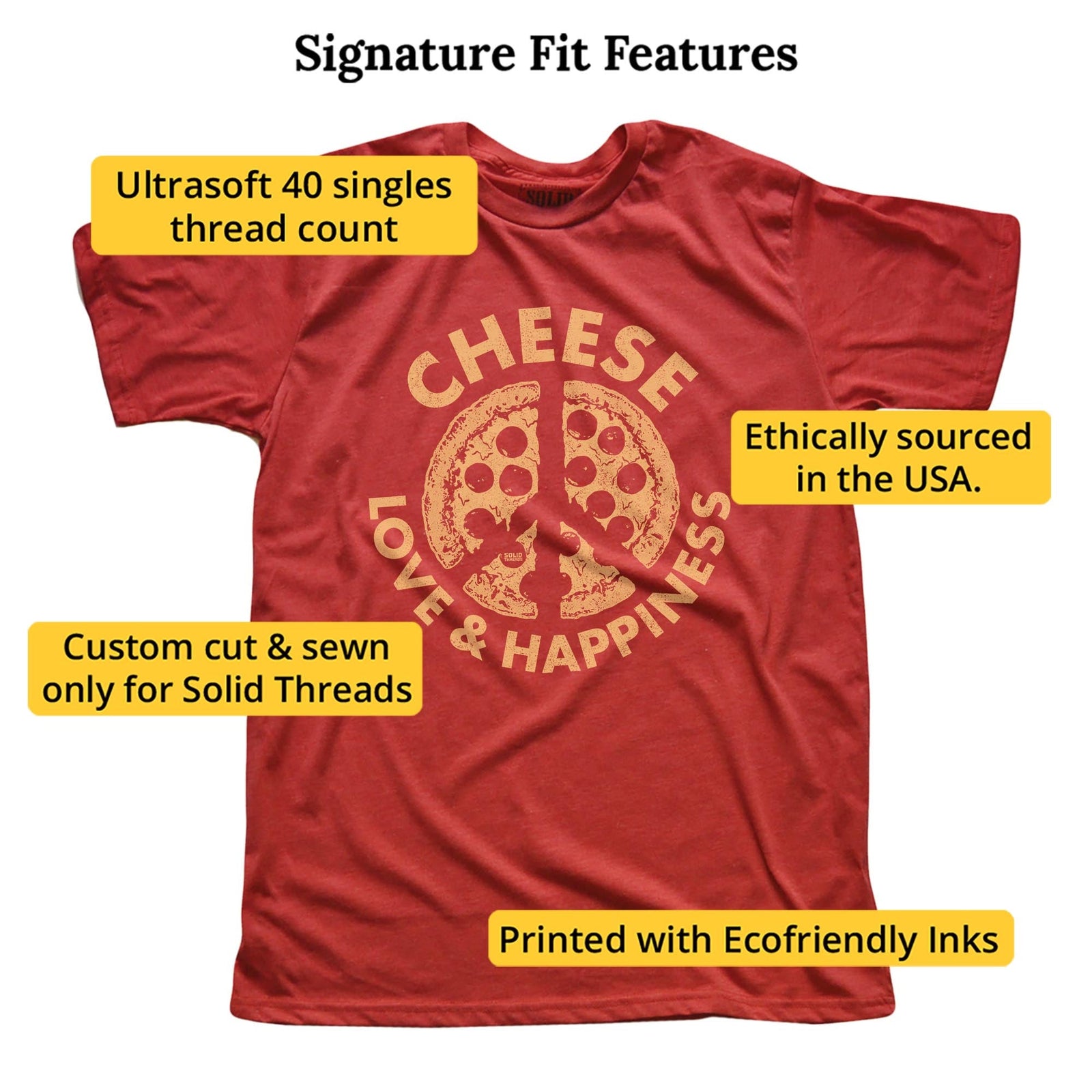 Cheese Love & Happiness Funny Signature T-shirt in Red - Fit Attributes