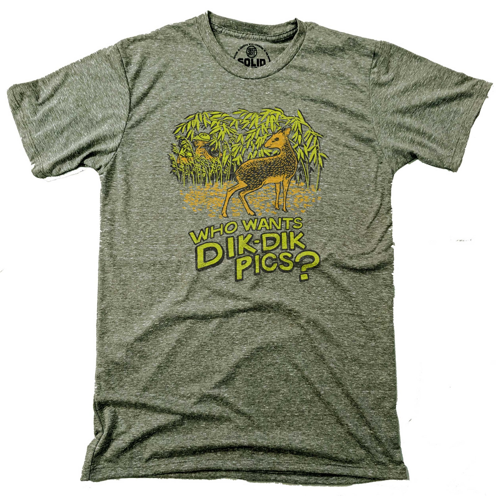 Men's Who Wants Dik Dik Pics Vintage Graphic T-Shirt | Funny Animal Tee | Solid Threads