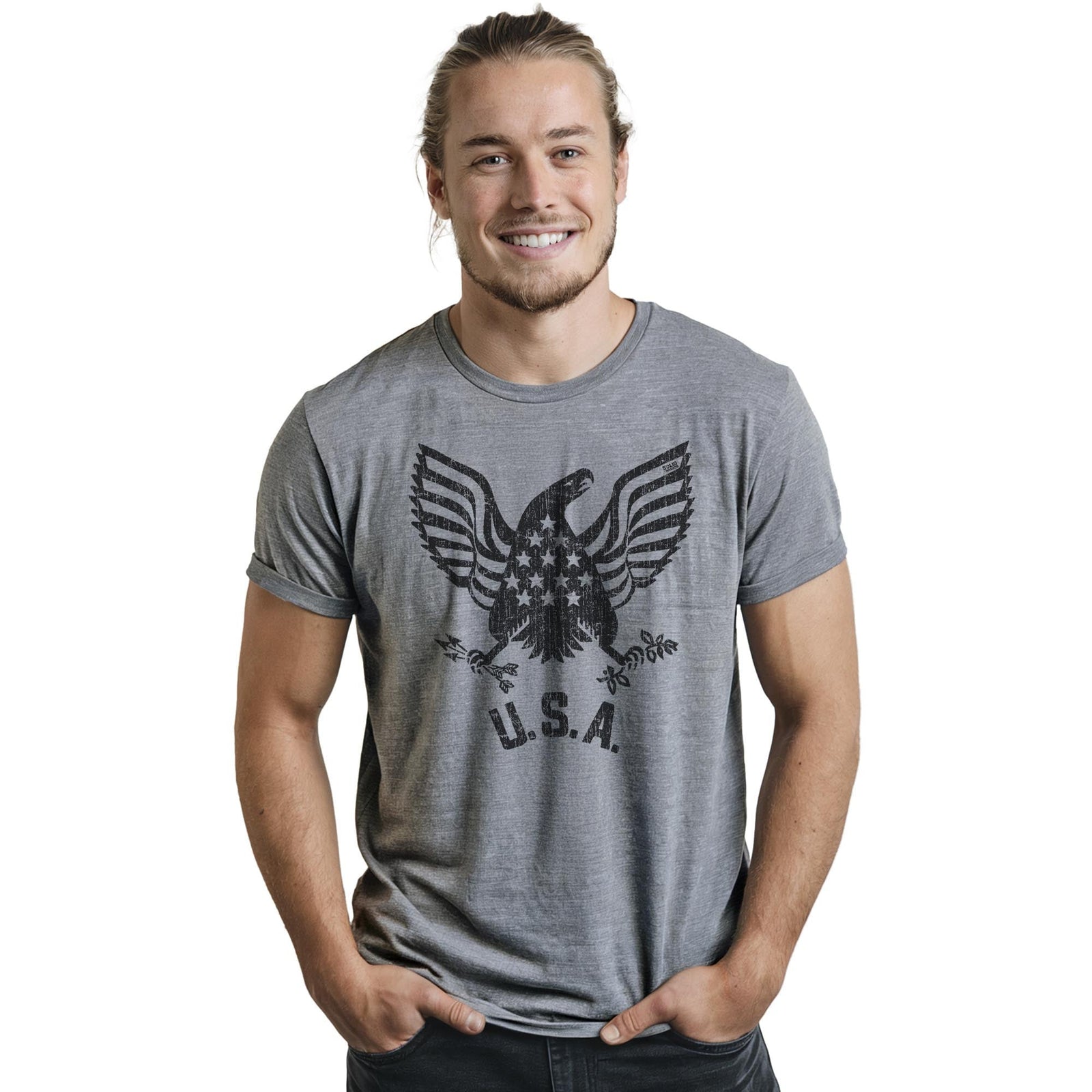 Usa Eagle Cool Staple T-shirt in Ash Heather On Model - Front View