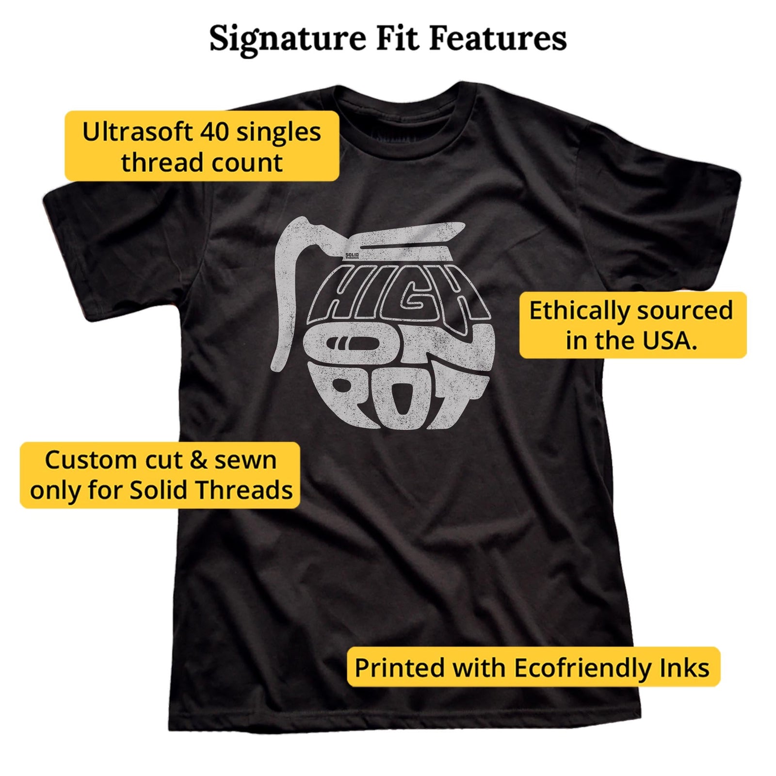 High On Pot Vintage Signature T-shirt in Black - Fit Attributes