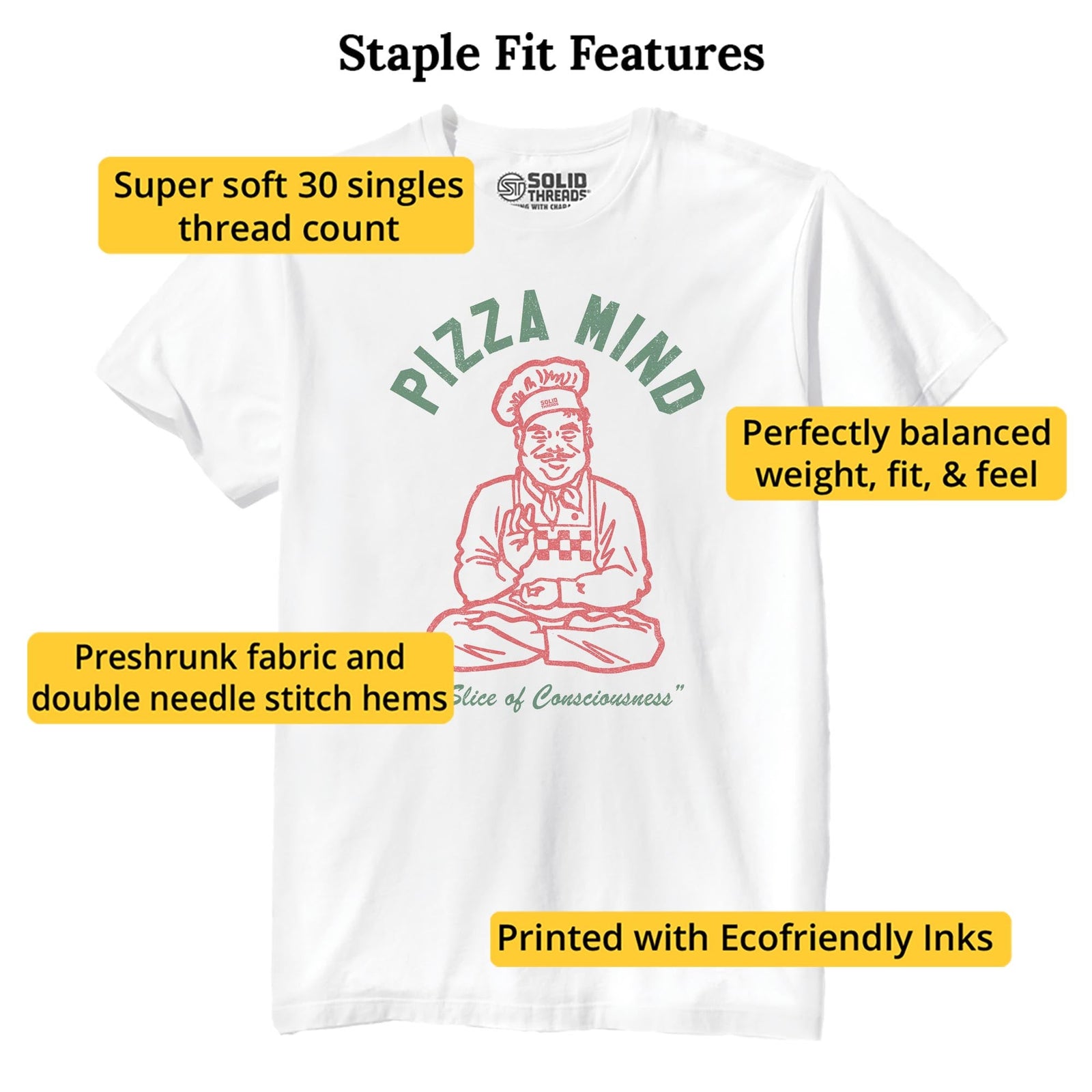 Pizza Mind Vintage Staple T-shirt in White - Fit Attributes