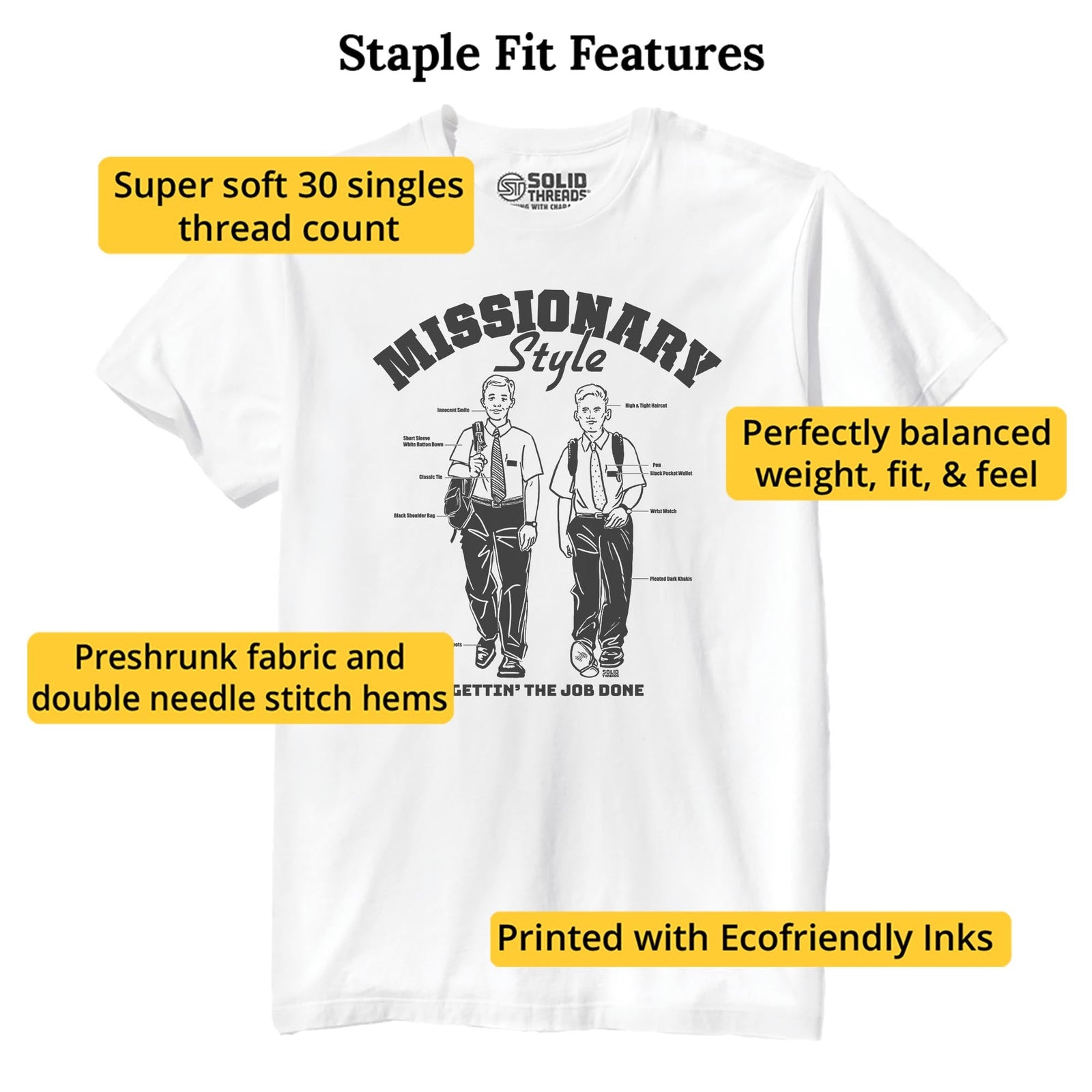 Missionary Style Vintage Staple T-shirt in White - Fit Attributes