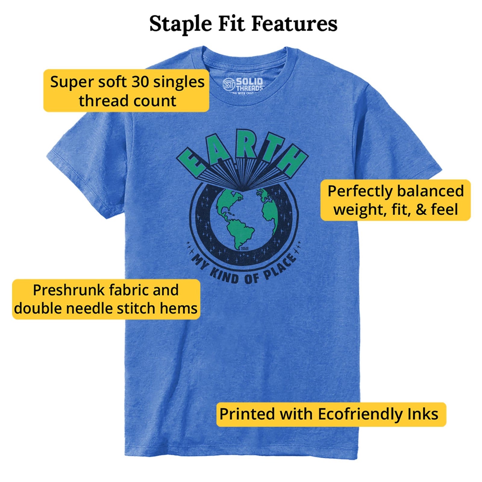 Earth My Kind Of Place Funny Staple T-shirt in Royal Heather - Fit Attributes