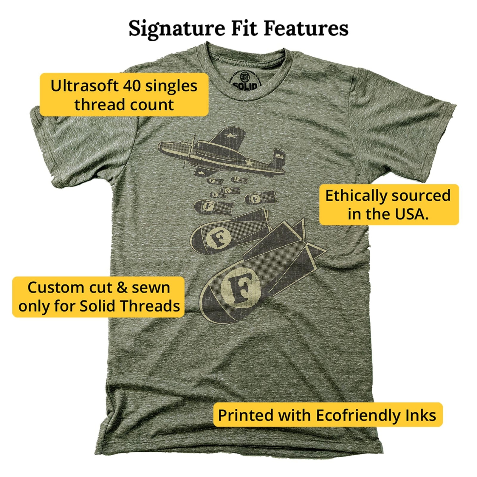 F Bombs Funny Signature T-shirt in Triblend Olive - Fit Attributes