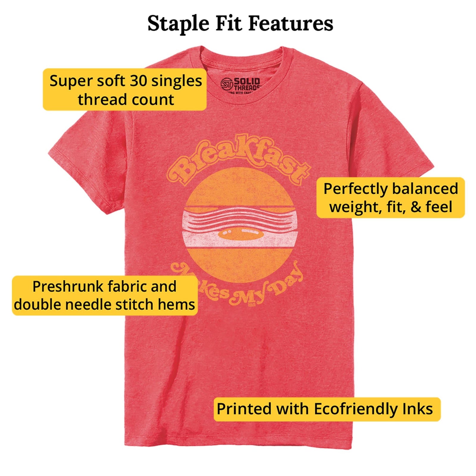 Breakfast Makes My Day Vintage Staple T-shirt in Red Heather - Fit Attributes